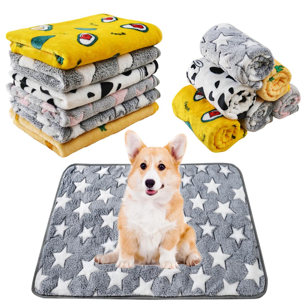Cartoon Print Soft Cozy Cat Bed Mat Blanket Winter Warm Mattress Pet Sofa Cushion Kitten Puppy Travel Sleeping Mats Accessories
