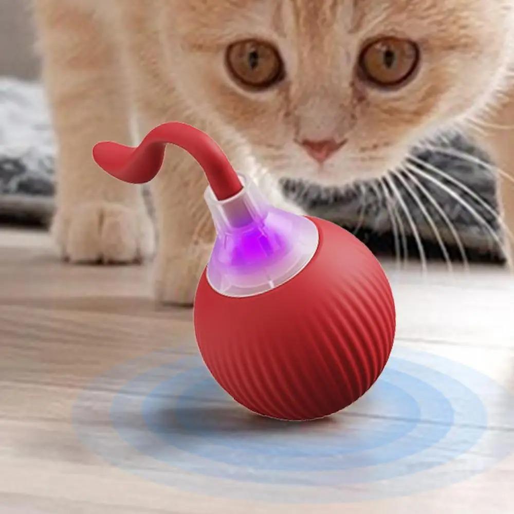 Automatic Rolling Ball Cat Interactive Ball Toys Automatic Rolling Ball Faux Tail Rechargeable Smart Pet Electric Toy Dog Cat Training Imitate Mouse