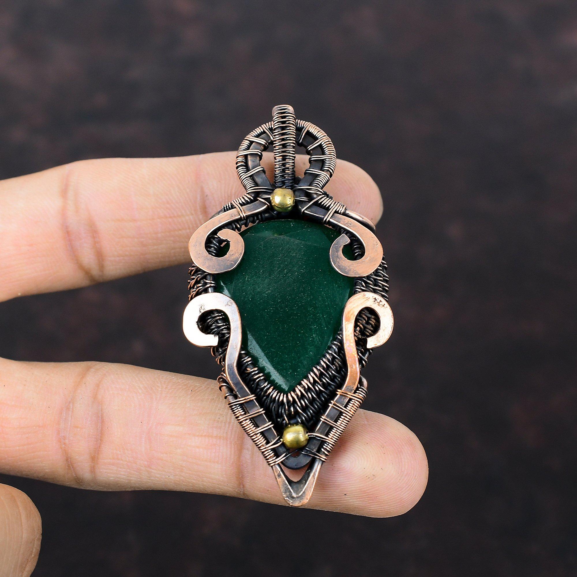 Faceted Zambian Emerald Pendant Copper Wire Wrapped Pendant Handmade Jewelry High Quality Gemstone Pendant Copper Wire Jewelry Gift For Him