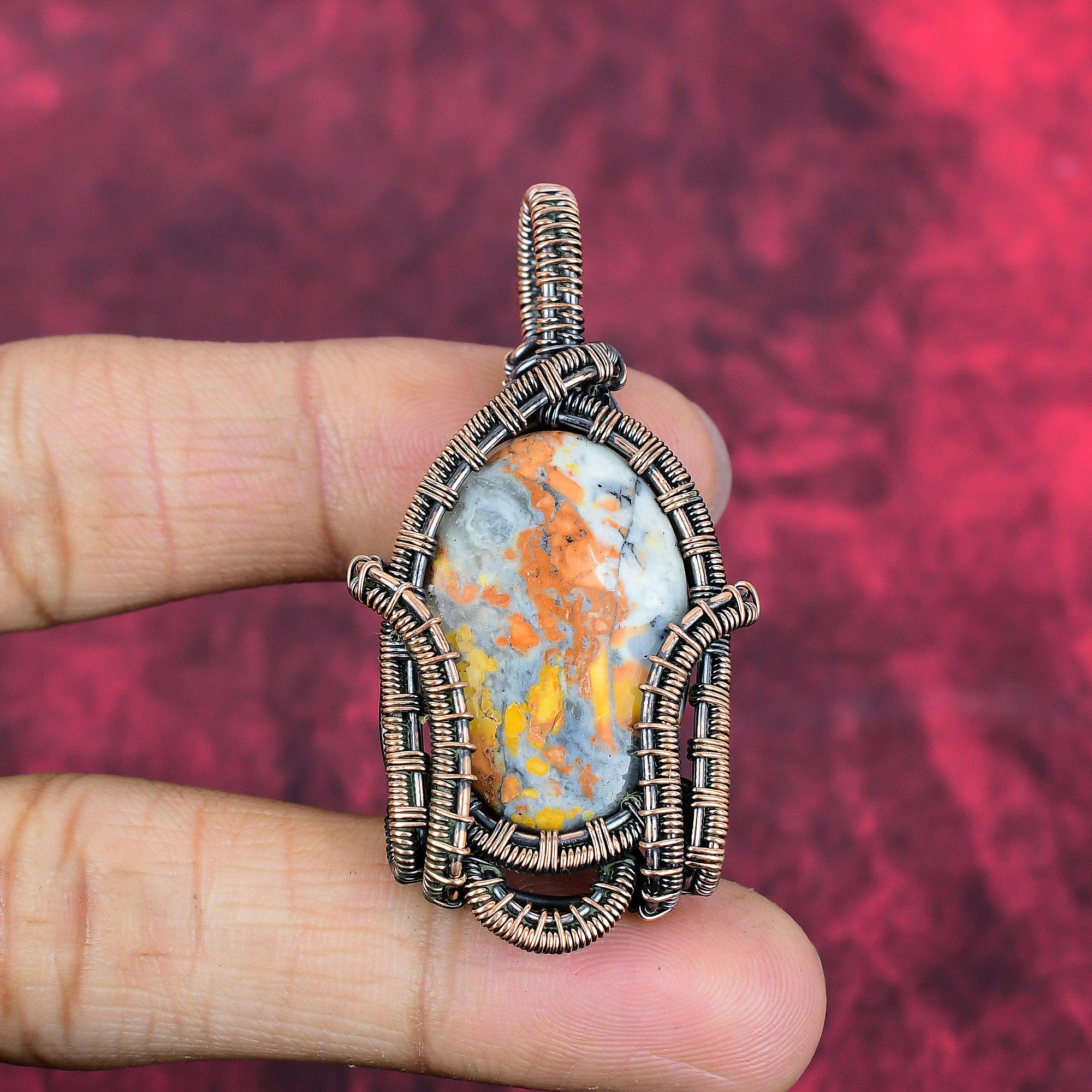 Maligano Jasper Pendant Copper Wire Wrapped Gemstone Pendant Awesome Copper Jewelry Handmade Pendant Anniversary Gifts Wire Weaving Jewelry