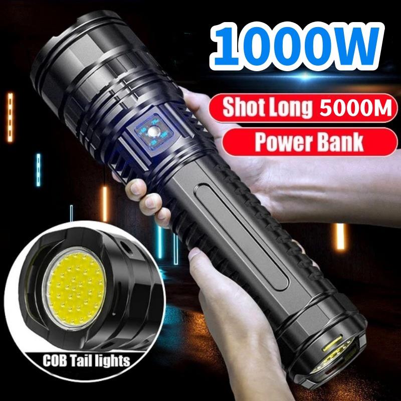 Lanterne cu LED-uri, 15000mAh, puternice, 1000W, Baterie încorporată 3*18650, Spoturi cu rază lungă de acțiune, lanternă, lumină de urgență, lanternă reîncărcabilă