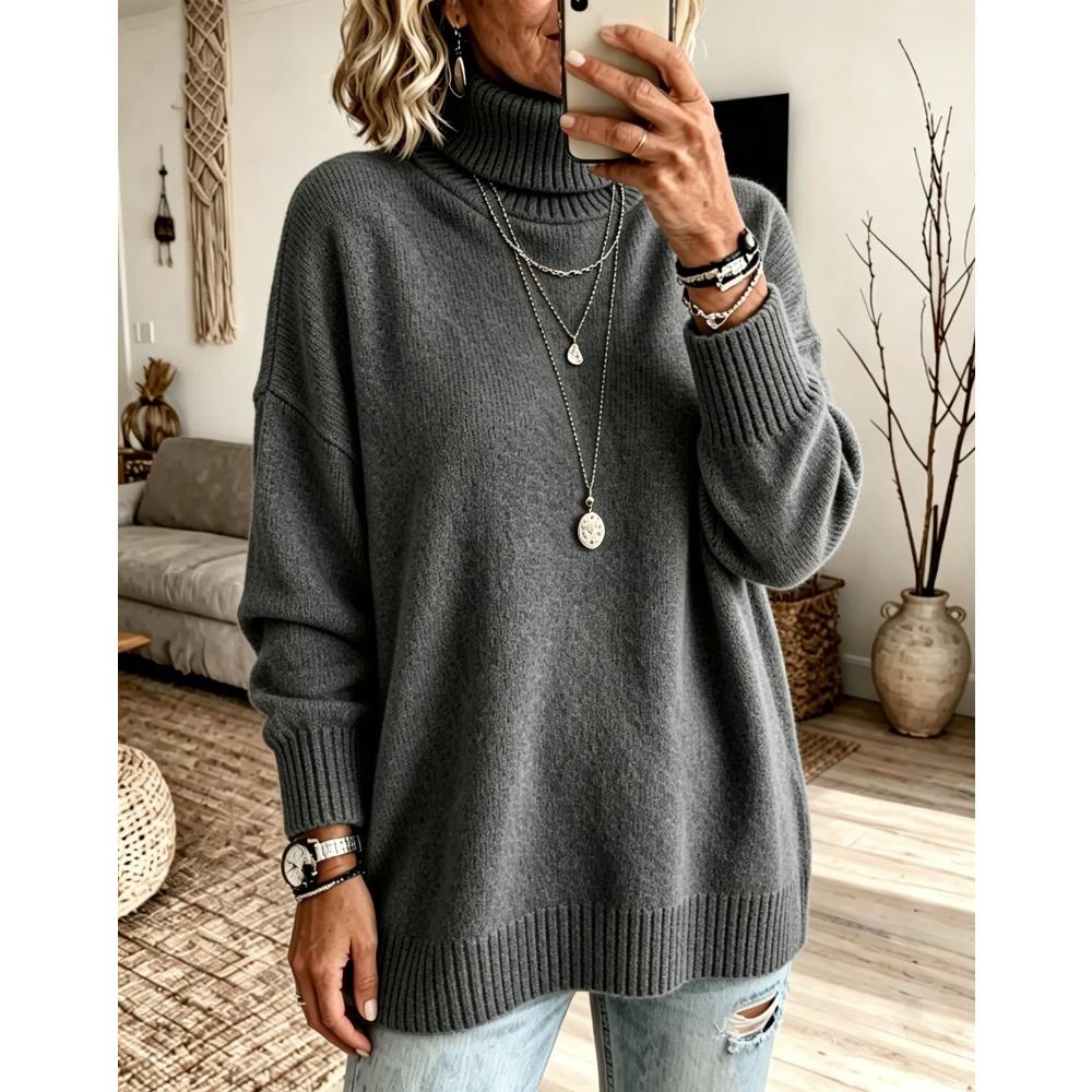 Autumn Winter Fashion Turtleneck Sweater Women Elegant Loose Knit Pullover Soft Cozy Thickened Base Layer Jumper