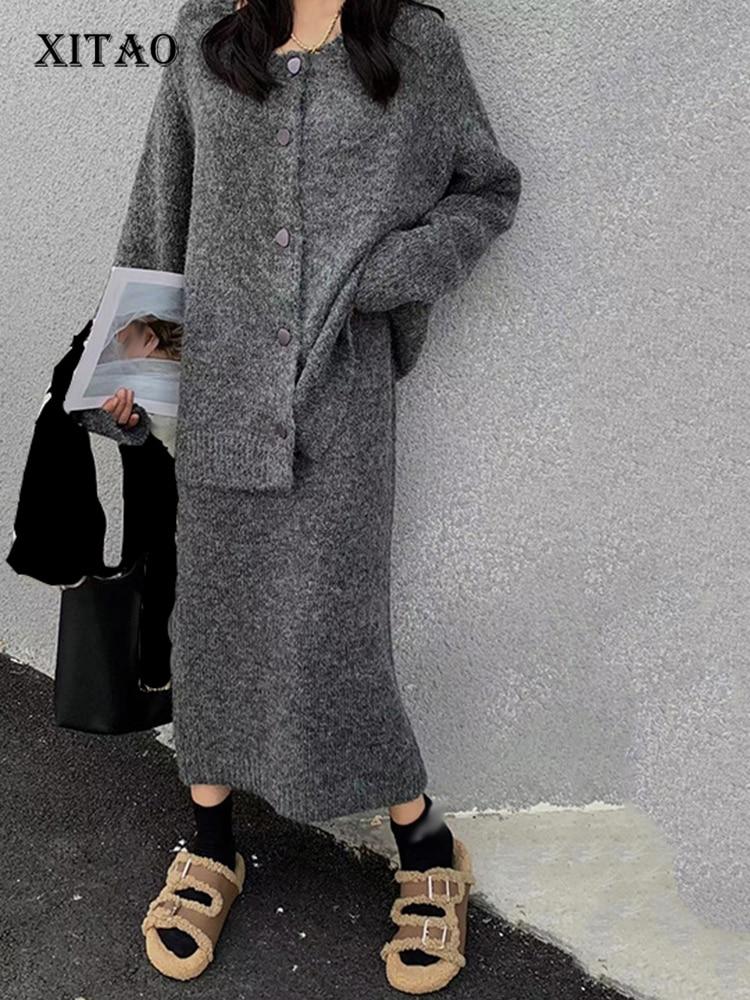 Xitao Solid Color Casual Knitting Two Piece Sets SMH1212
