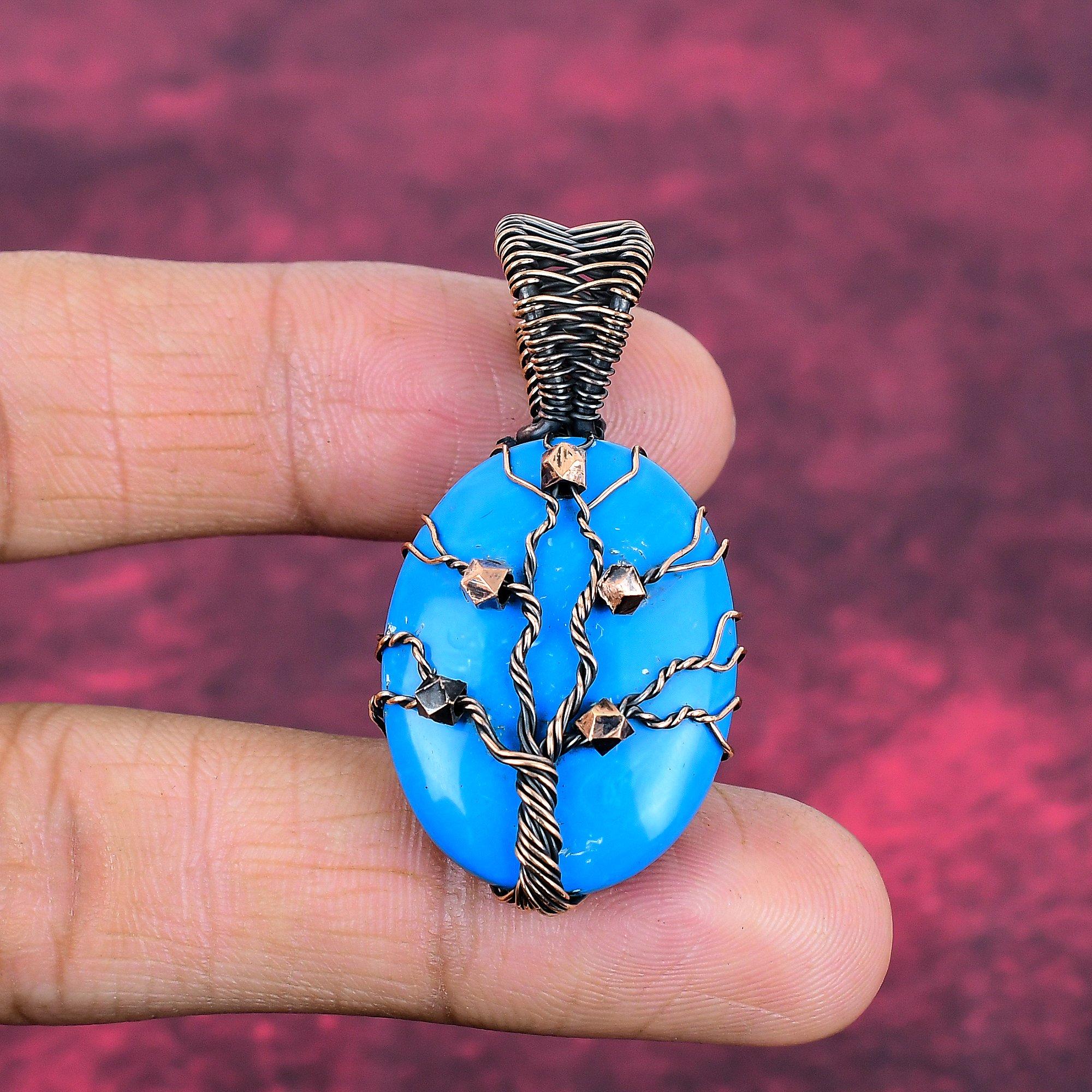 Tree Of Life Sleeping Beauty Turquoise Pendant Gemstone Jewelry  Copper Wire Wrapped Decent Jewelry