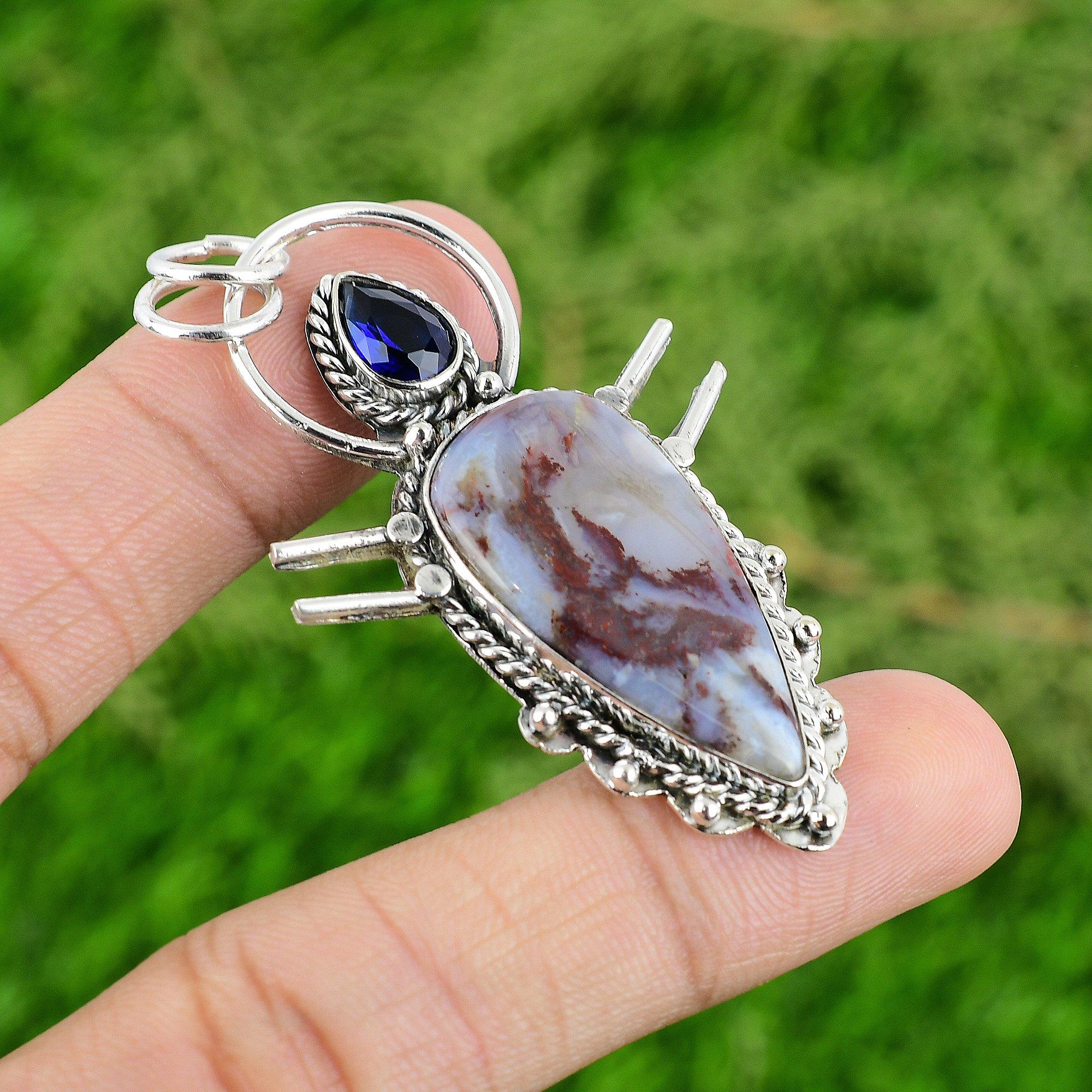 Anniversary Gift For Her Natural Rainbow Jasper Gemstone Pendant 925 Silver