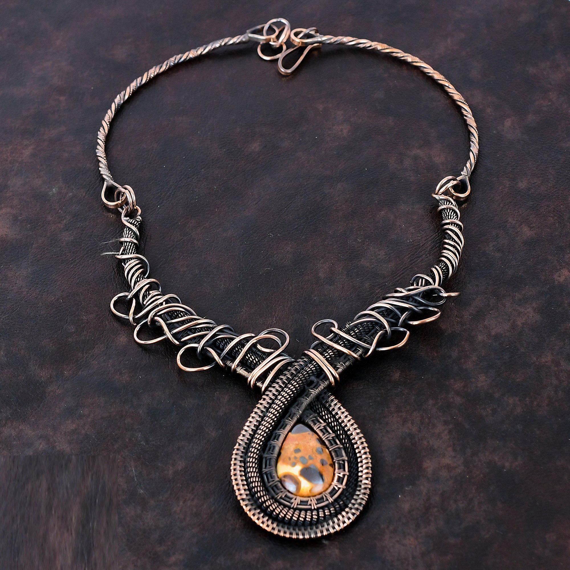 Bauxite Necklace Copper Wire Wrapped Gemstone Necklace Adjustable Necklace Copper Wire Jewelry Handmade Necklace Gift For Mom Ethnic Jewelry