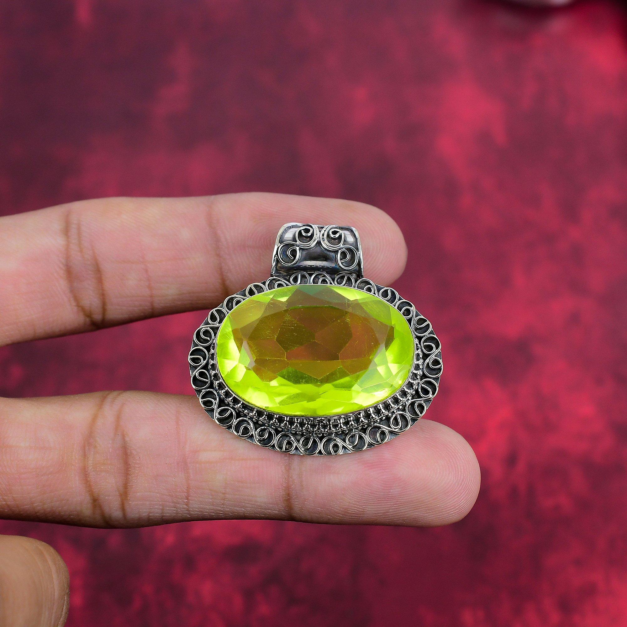 Pandantiv cu topaz de lămâie, bijuterii cu pandantiv din argint 925, bijuterii din pietre prețioase cu pandantiv lucrat manual pentru Ziua Recunoștinței