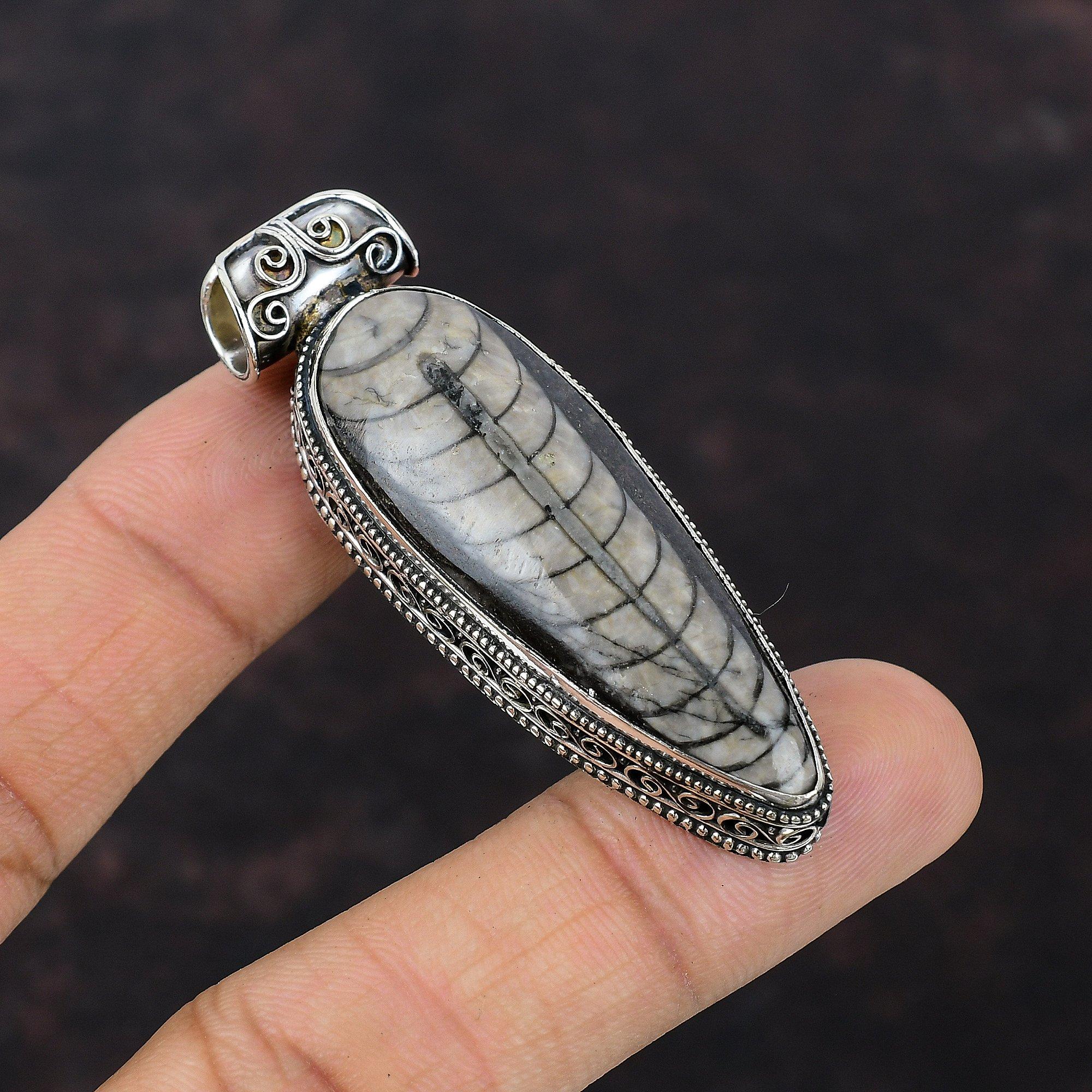 Orthoceras Fossil Pendant 925 Sterling Silver Pendant Vintage Pendant Handmade Jewelry Genuine Gemstone Pendant Gift For Him Healing Stone