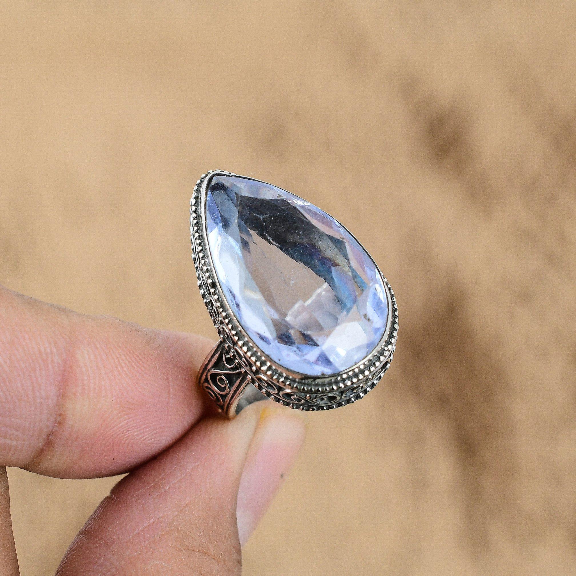 Natürlicher Tansanit Quarz 925 Silber Mehrstein Vintage Ring Größe 8 Für Damen