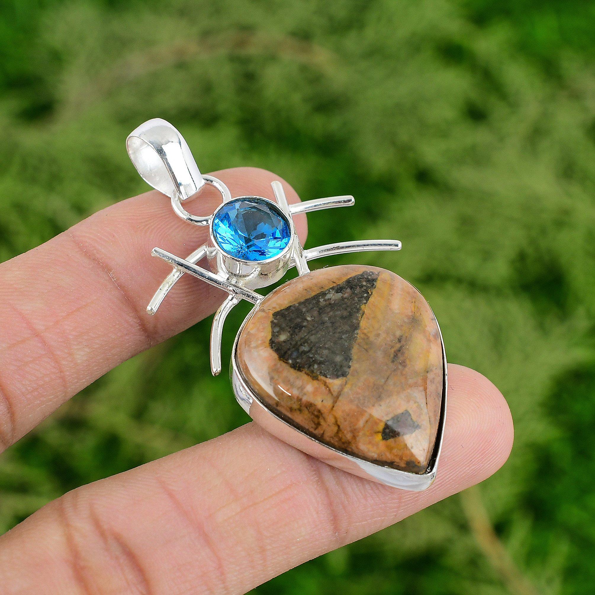 Daughters Day Sale 925 Sterling Silver Bauxite Stone Swiss Blue Topaz Pendant