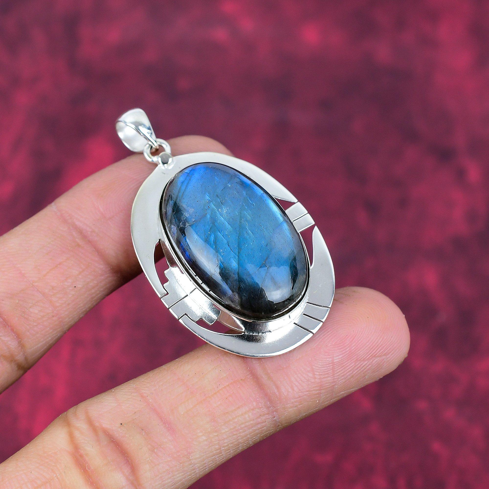 Labradorit Hänge, Handgjort Ädelsten 925 Sterlingsilver Hänge Antika Smycken, För Gåva Silversmycken