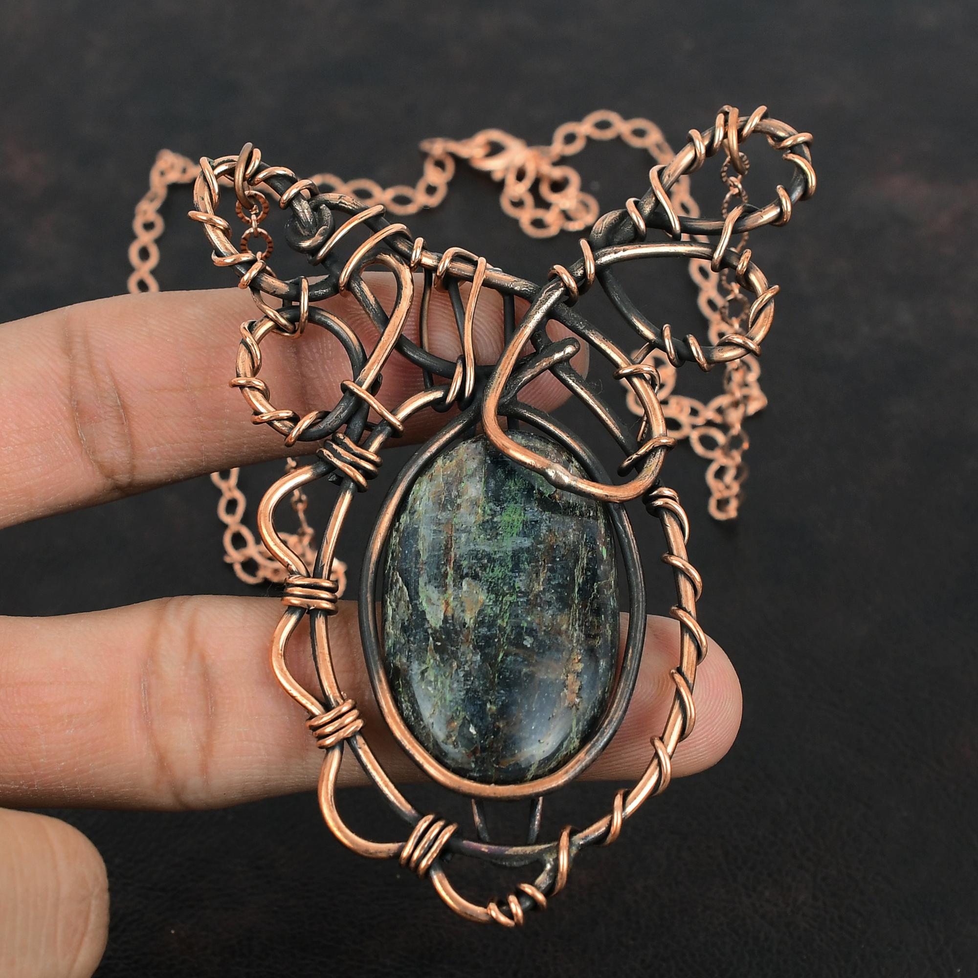 Kyanite Necklace Copper Wire Wrapped Necklace Adjustable Chain Necklace Copper Jewelry Gemstone Handmade Necklace Wire Wrap Jewelry For Gift