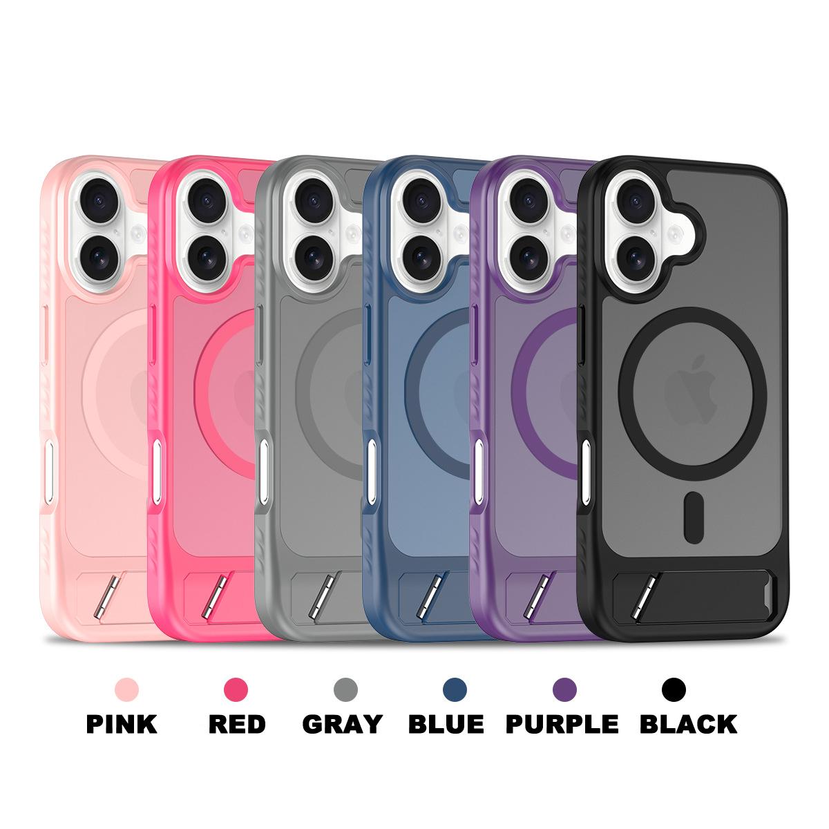 Funda Trasera Protectora de Impacto con Soporte, Carcasa Magnética, Soporte para Carga Inalámbrica Magsafe, PC Rígido Mate Translúcido + TPU para iPhone 16 17