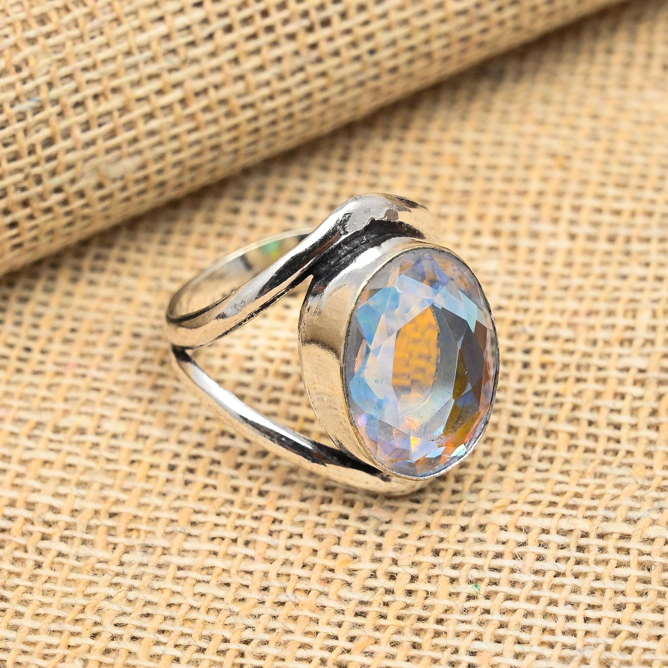 Rainbow Mystic Topaz Gemstone 925 Sterling Silver Handmade Jewelry Gift Ring For Women