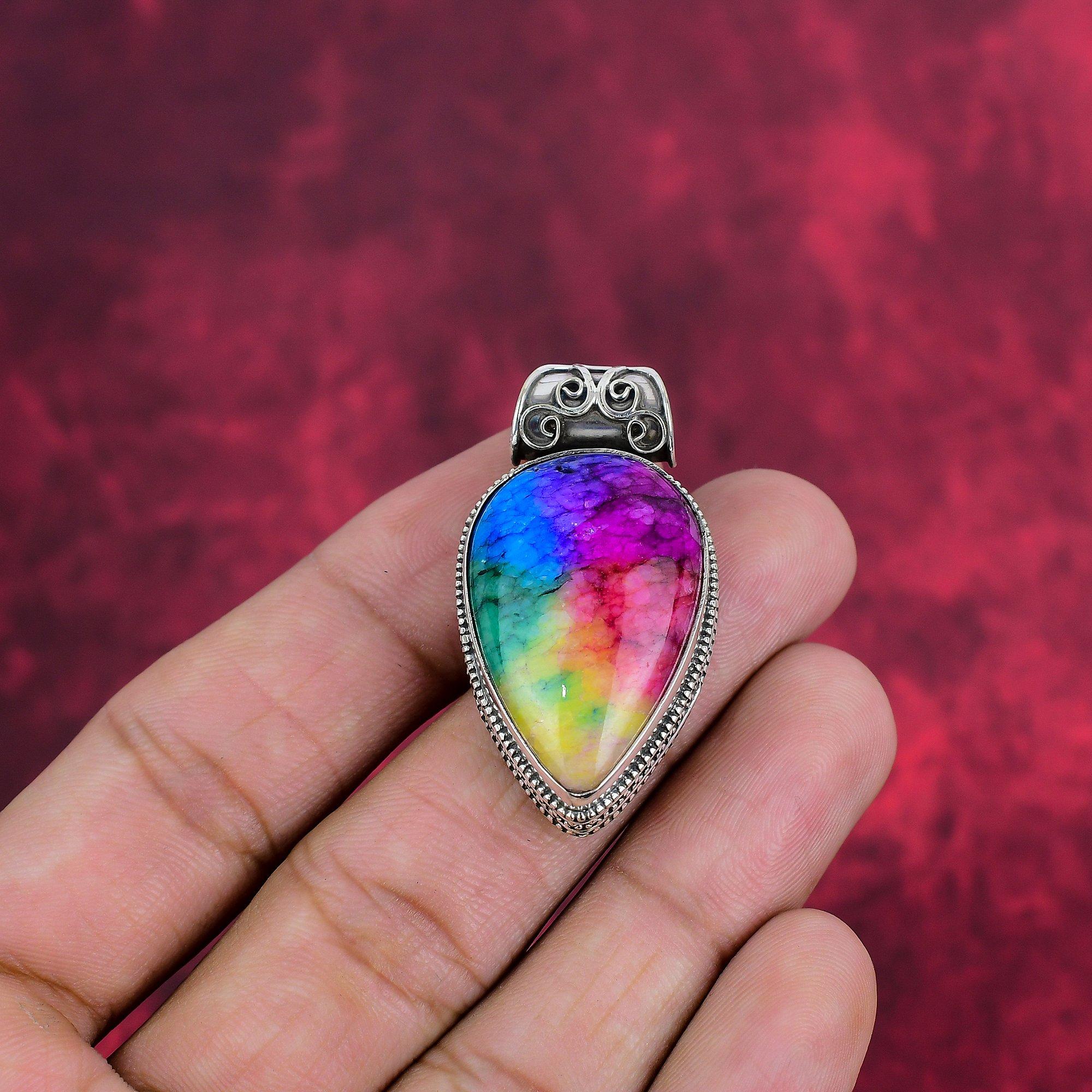 Rainbow Solar Quartz Jewelry, 925 Solid Sterling Silver Pendant Handmade Gemstone Jewelry, Gifts For Wife Brand New Pendant