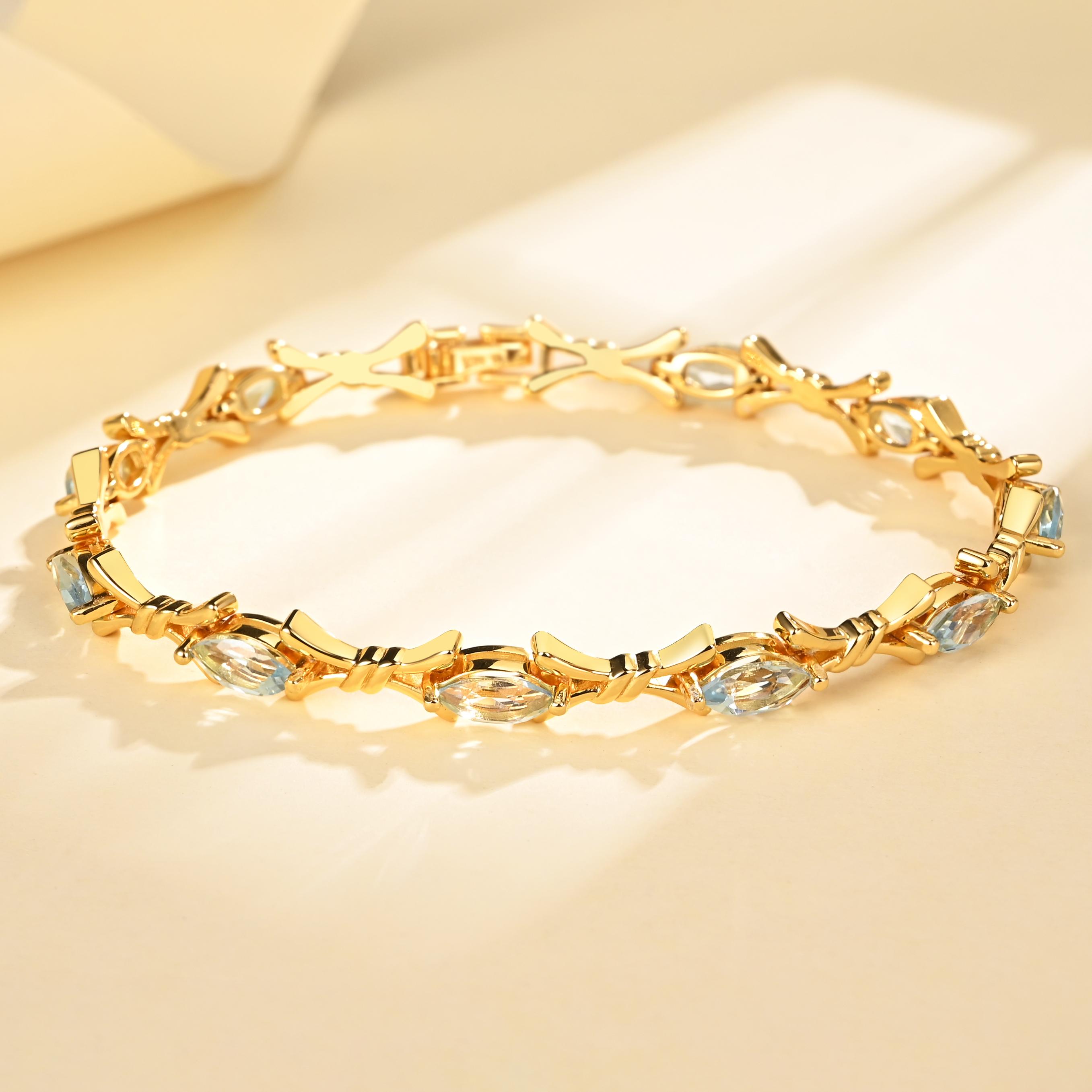 New Arrival! 925 Sterling Silver Bracelet Natural Sky Blue Topaz Gemstone Mq4*8mm Fine Jewelry for Women Mom Wife Nice Gift