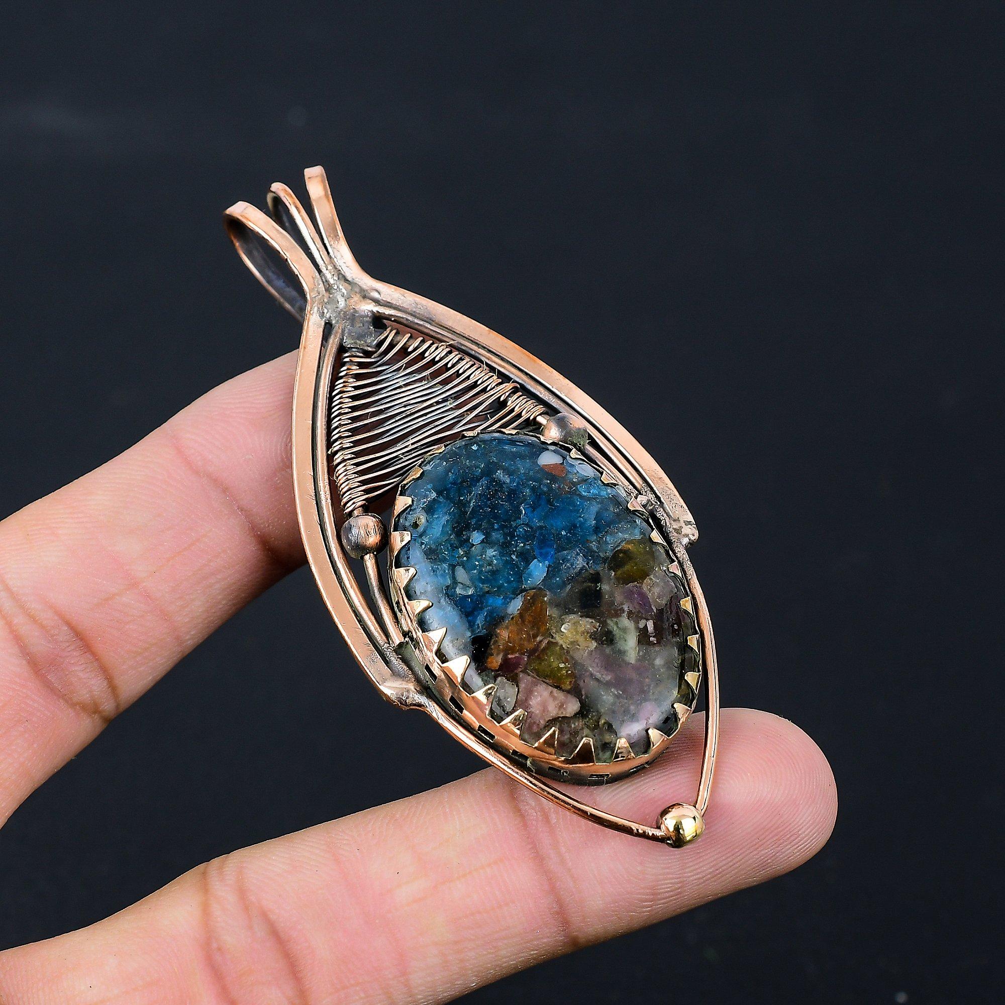 Watermelon Tourmaline Gemstone Pure Copper Wire Wrapped Handmade Pendant Jewelry For Her