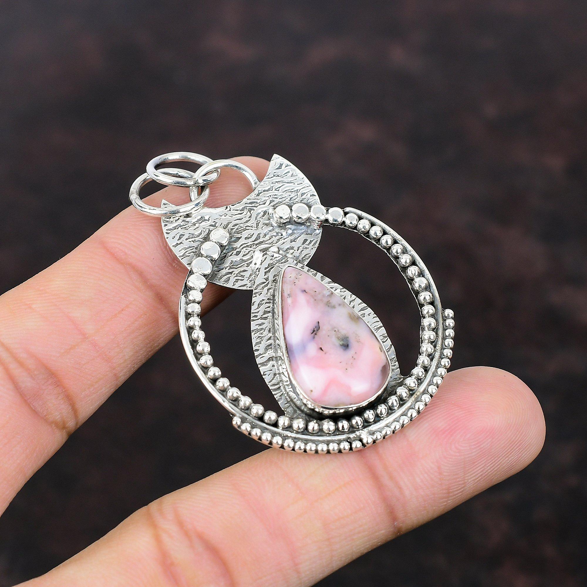 Pink Opal Pendant Boho Style Jewelry 925 Sterling Silver Pendant Antique Gemstone Jewelry Handmade Pendant Gift For Bridal Statement Jewelry