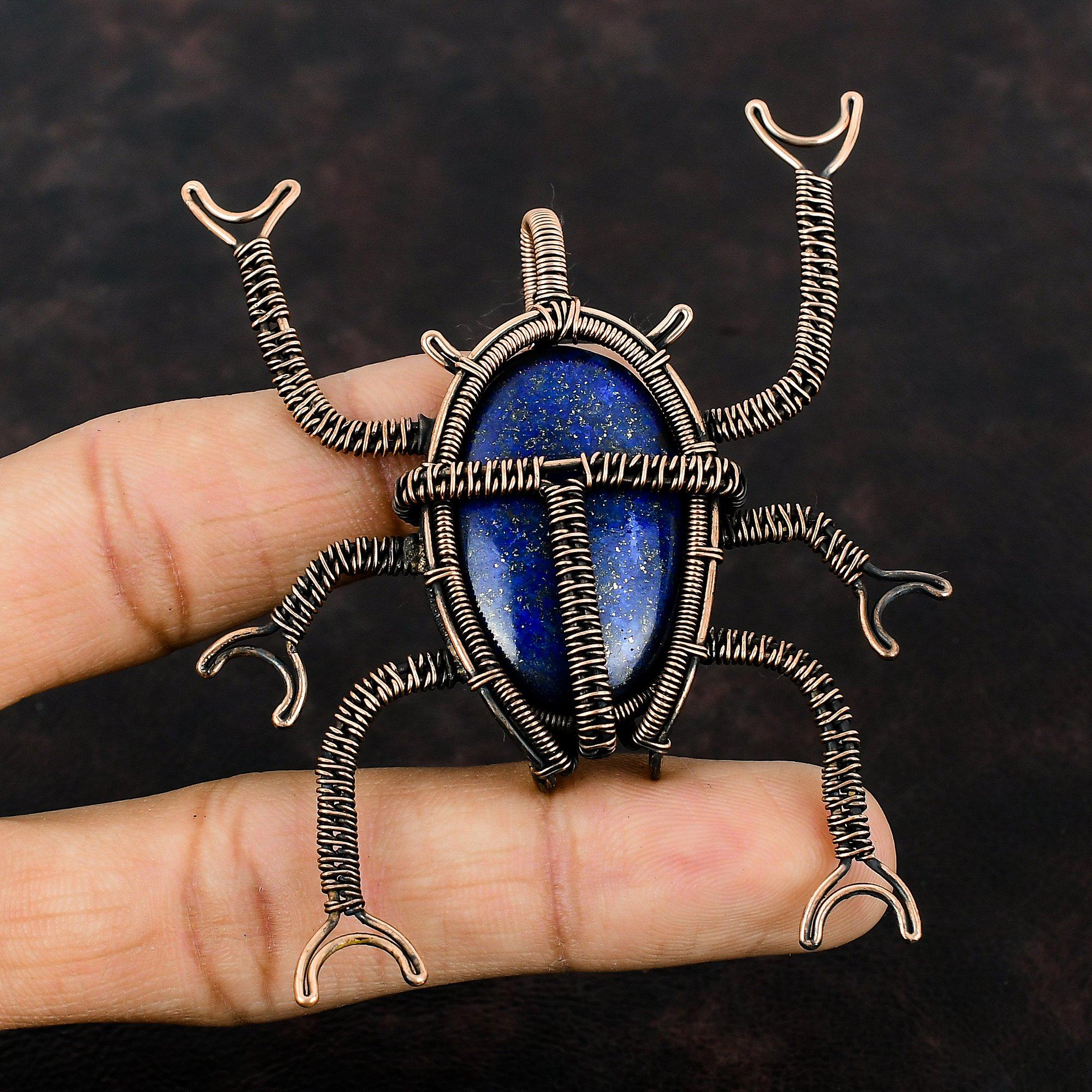 Lapis Lazuli Pendant Copper Wire Wrapped Pendant Lapis Lazuli Copper Jewelry Gemstone Pendant Gift For Women Beetle Pendant Handmade Jewelry