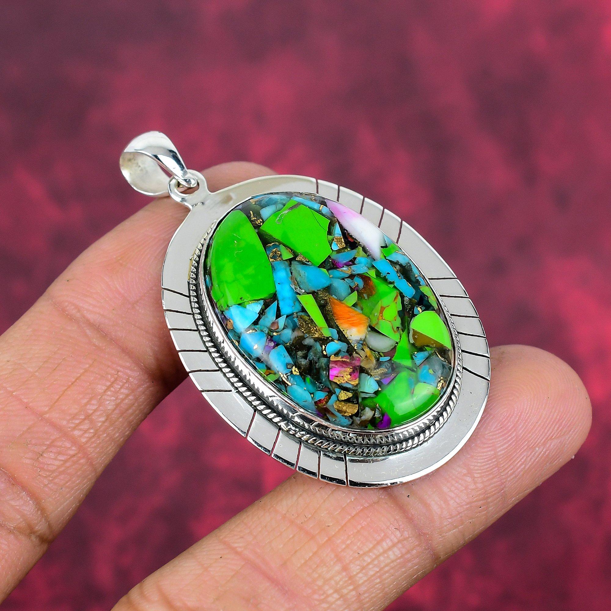 Fiesta Kingman Turquoise Pendant, 925 Solid Sterling Silver Gemstone Jewelry, Handmade Pendant, For Wedding Gift