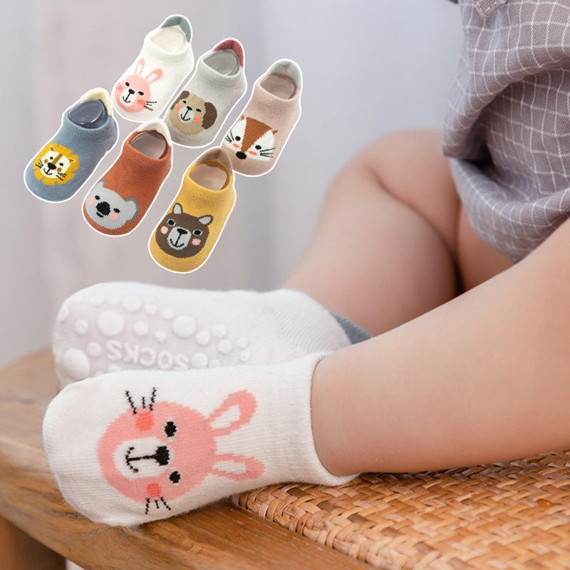 6 pares de meias de algodão para crianças, estampa de animais fofos, confortáveis, respiráveis, antiderrapantes, para bebês