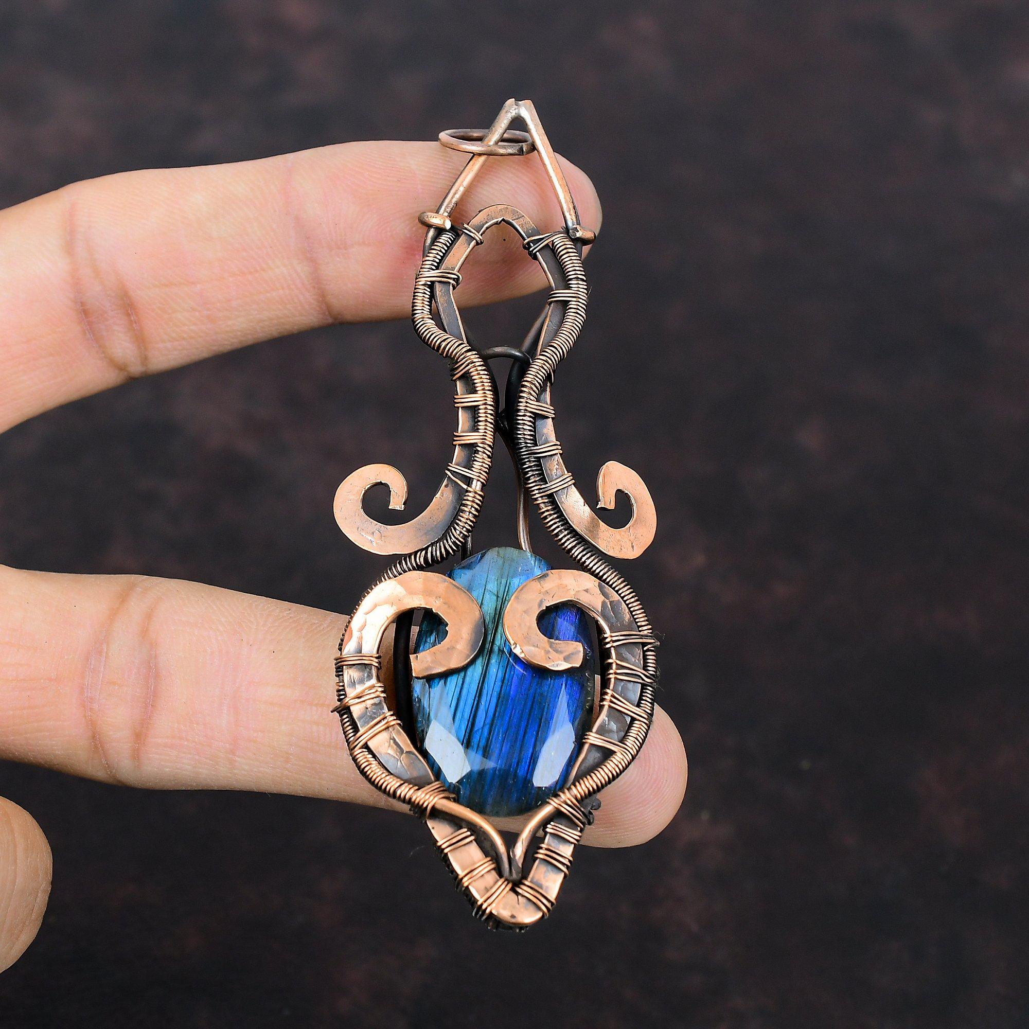 Facettierter Labradorit Anhänger Kupferdraht Gewickelter Anhänger Edelstein Schmuck Handgefertigter Anhänger Kupferdraht Schmuck Geschenk Für Frauen Stilvoller Anhänger