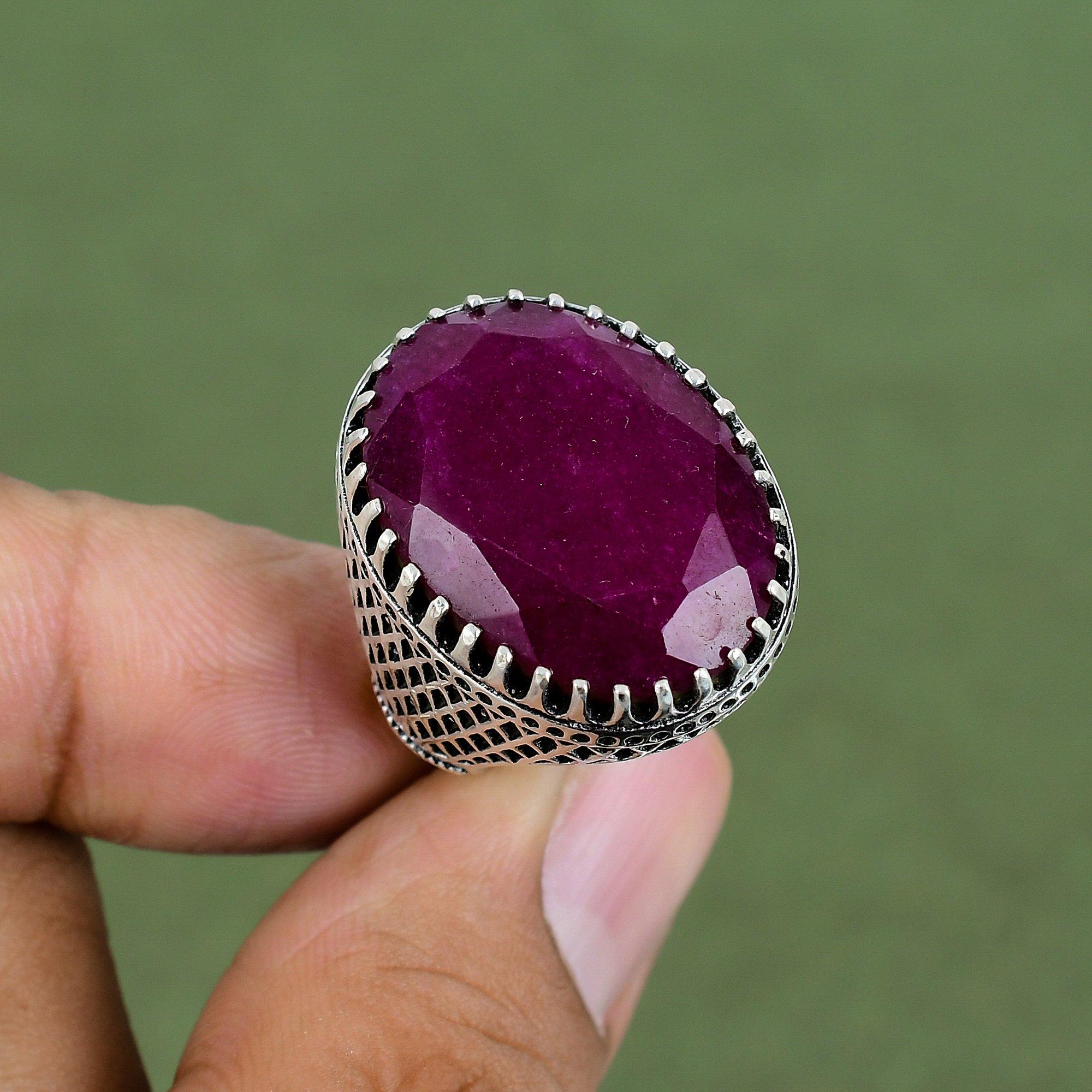 Fasetterad Kashmir Rubinring 925 Sterling Silver Ring Toppkvalitet Ädelstensring Rubin Smycken Handgjord Ring Gåvor Till Pappa Finns I Ringstorlek