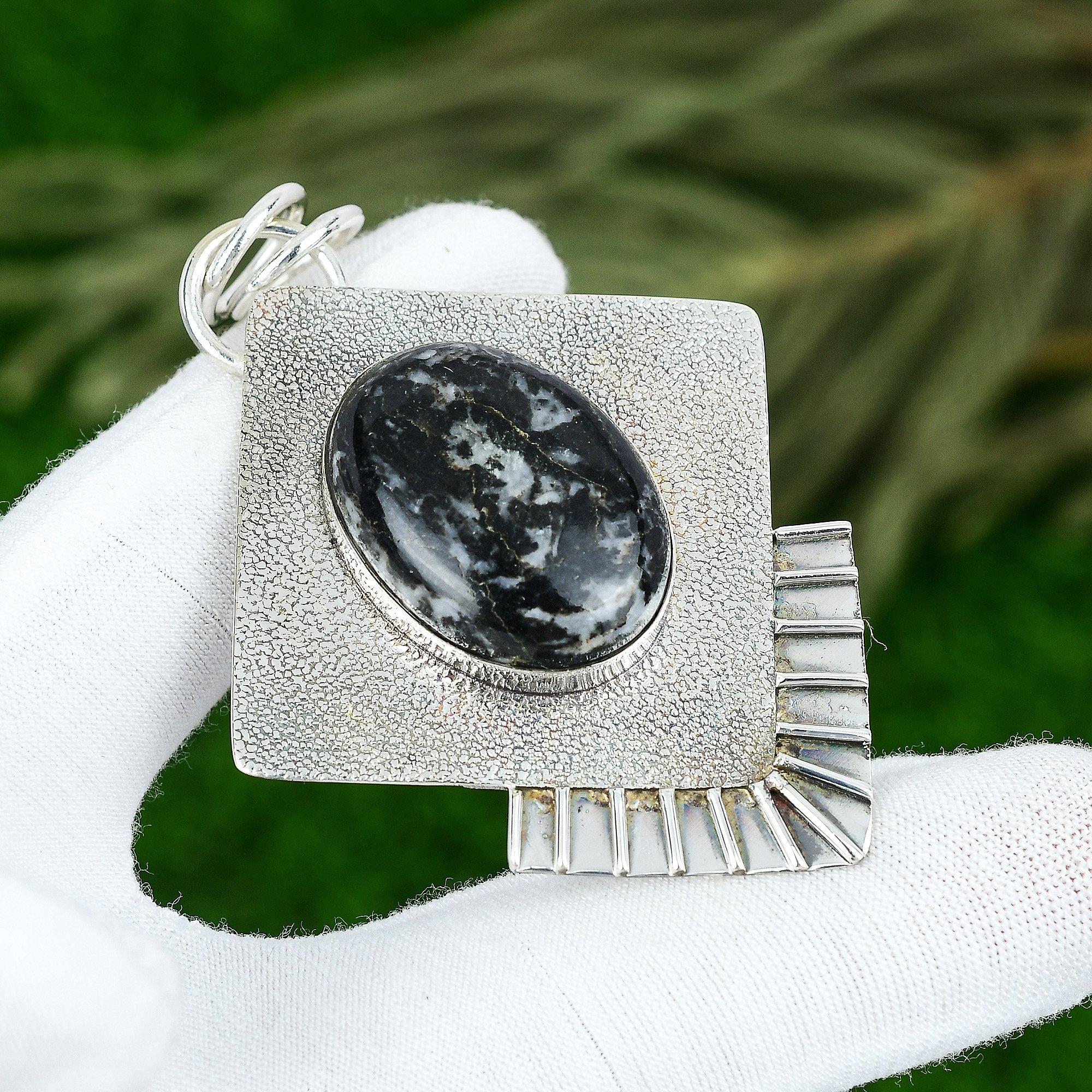 Birthday Gift For Her Natural Zebra Jasper Gemstone Pendant 925 Sterling Silver
