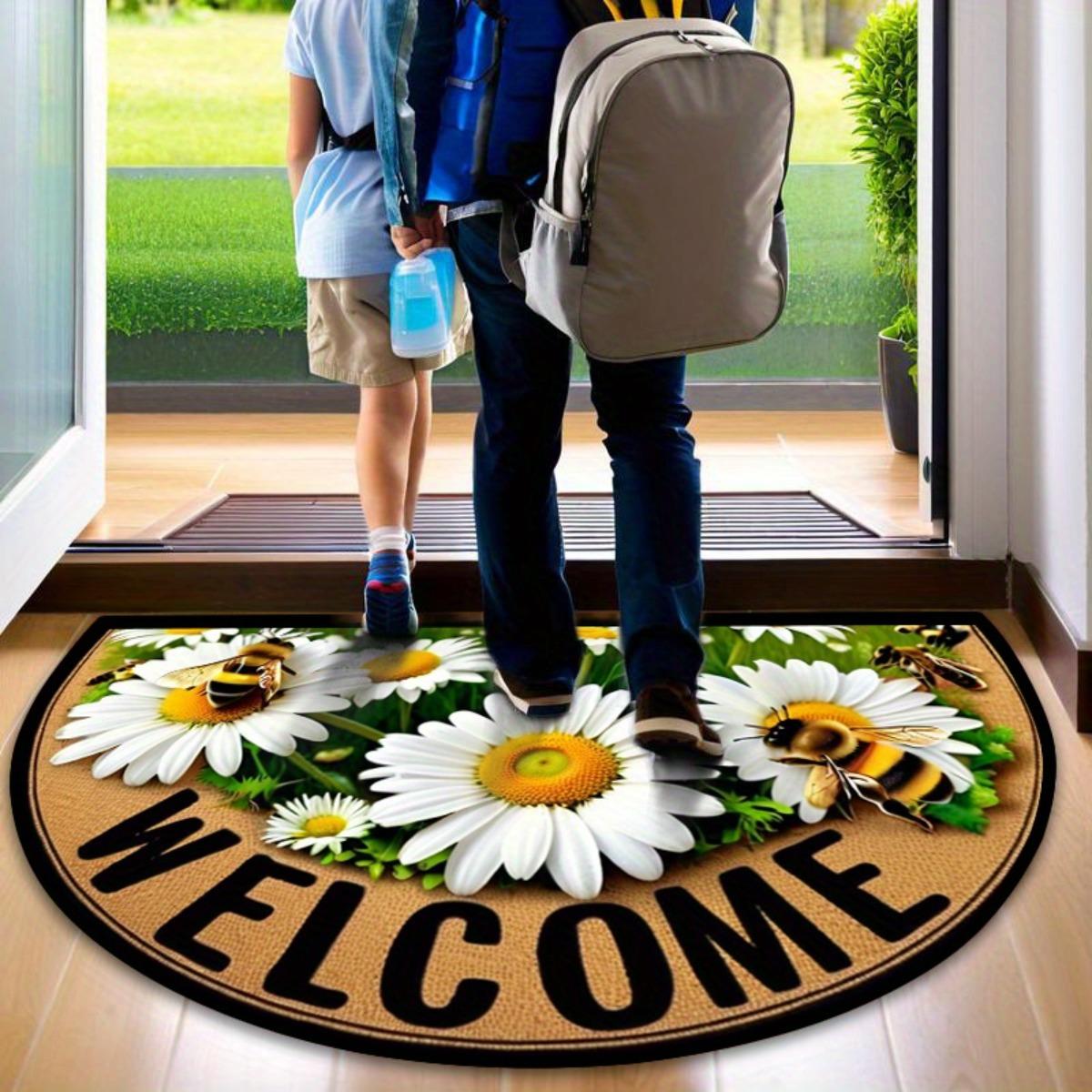 60*90 Charming Bee and Floral Welcome Mat - Non-slip, Durable Semi-circular Doormat for Farmhouse/patio/laundry/kitchen Decor - Stylish Home Decor