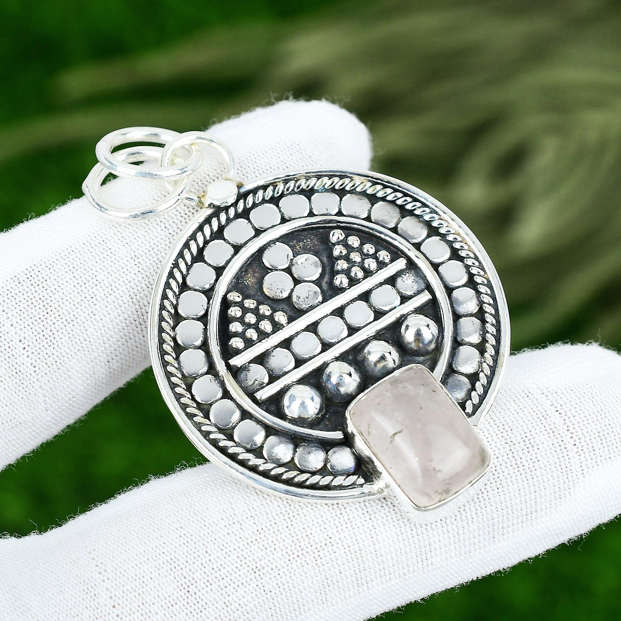 Sisters Day Deal 925 Sterling Silver Radiant Rose Quartz Stone Wedding Pendant