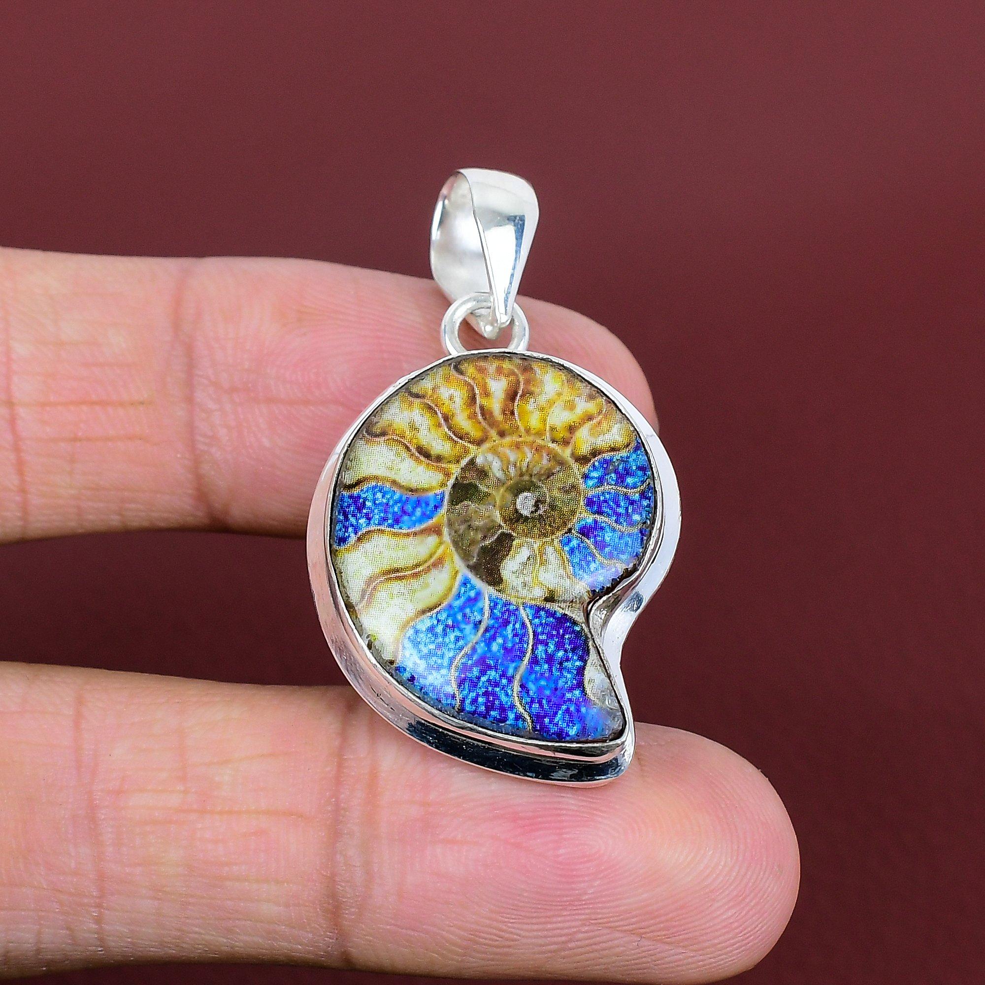 Ammonite doublet opal pendant 925 sterling silver pendant very pretty gemstone pendant handmade jewelry gifts for mom pendant for women