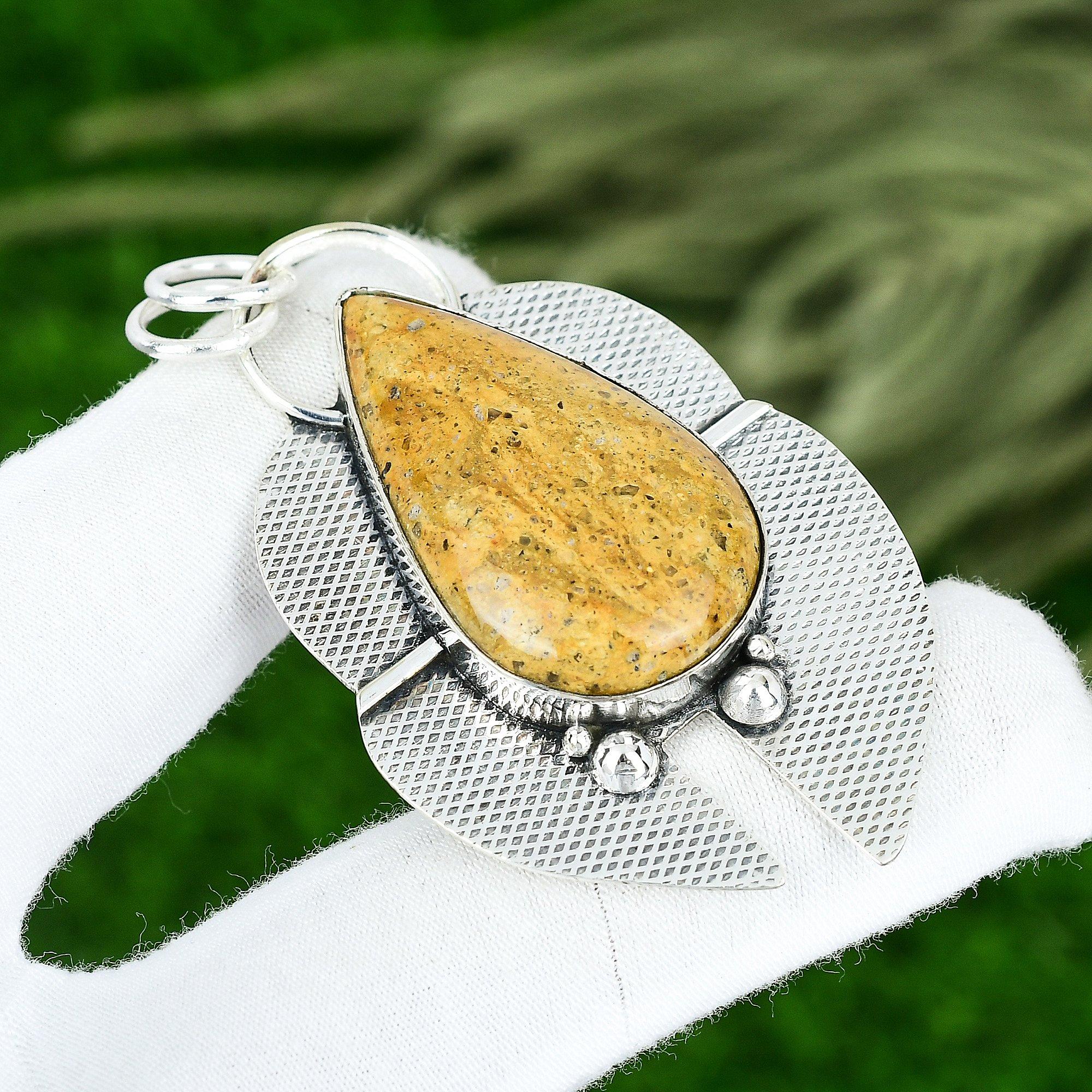 Sisters Day Sale 925 Sterling Silver Pear Picture Jasper Gemstone Bezel Pendant