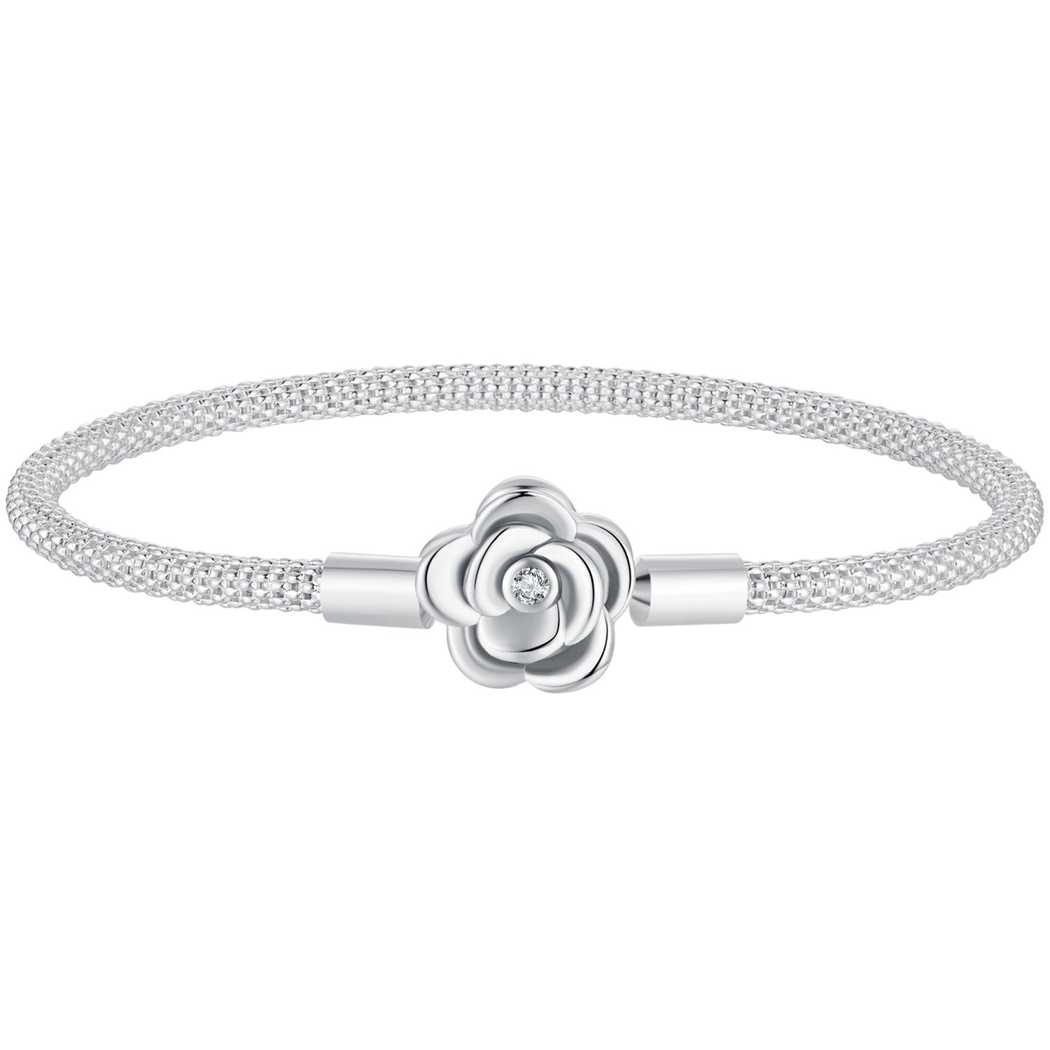 Bamoer 925 Sterling Silver Classic Basic Bracelet Rose Buckle Chain for Women Charm Bead DIY Fine Jewelry 17CM 19CM 21CM