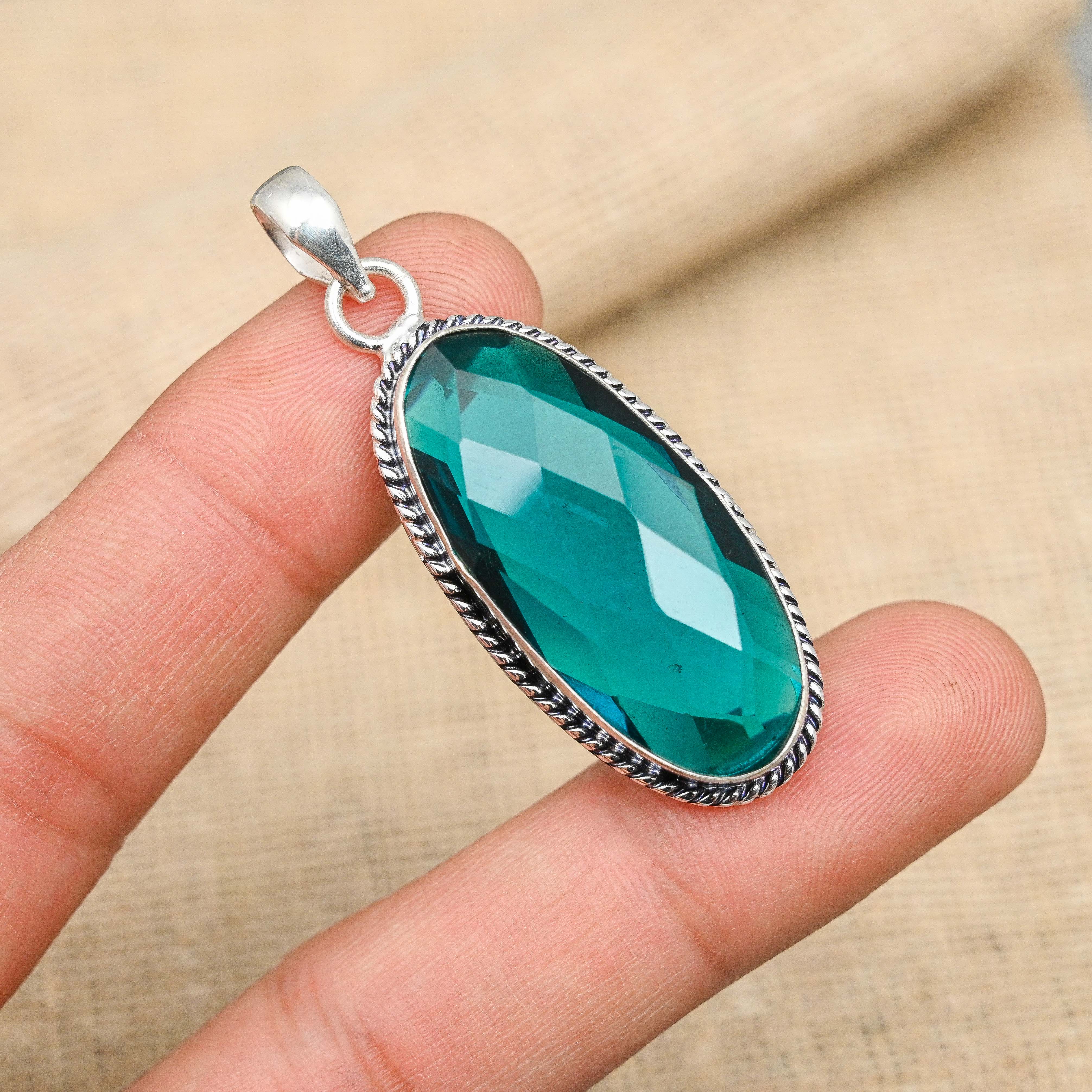 Indicolite Tourmaline Gemstone 925 Sterling Silver Handmade Beautiful Jewelry Pendant