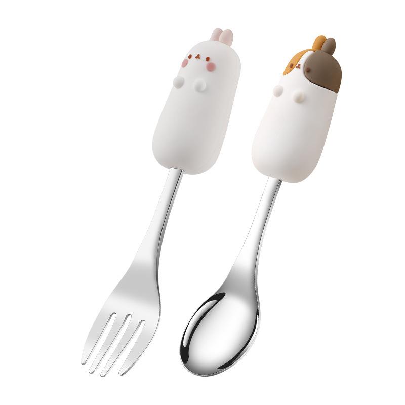 Baby Forks and Spoons Set Baby Training Utensils Self Feeding Toddler Silverware Silicone and Stainless Steel Kids and Toddler Utensil