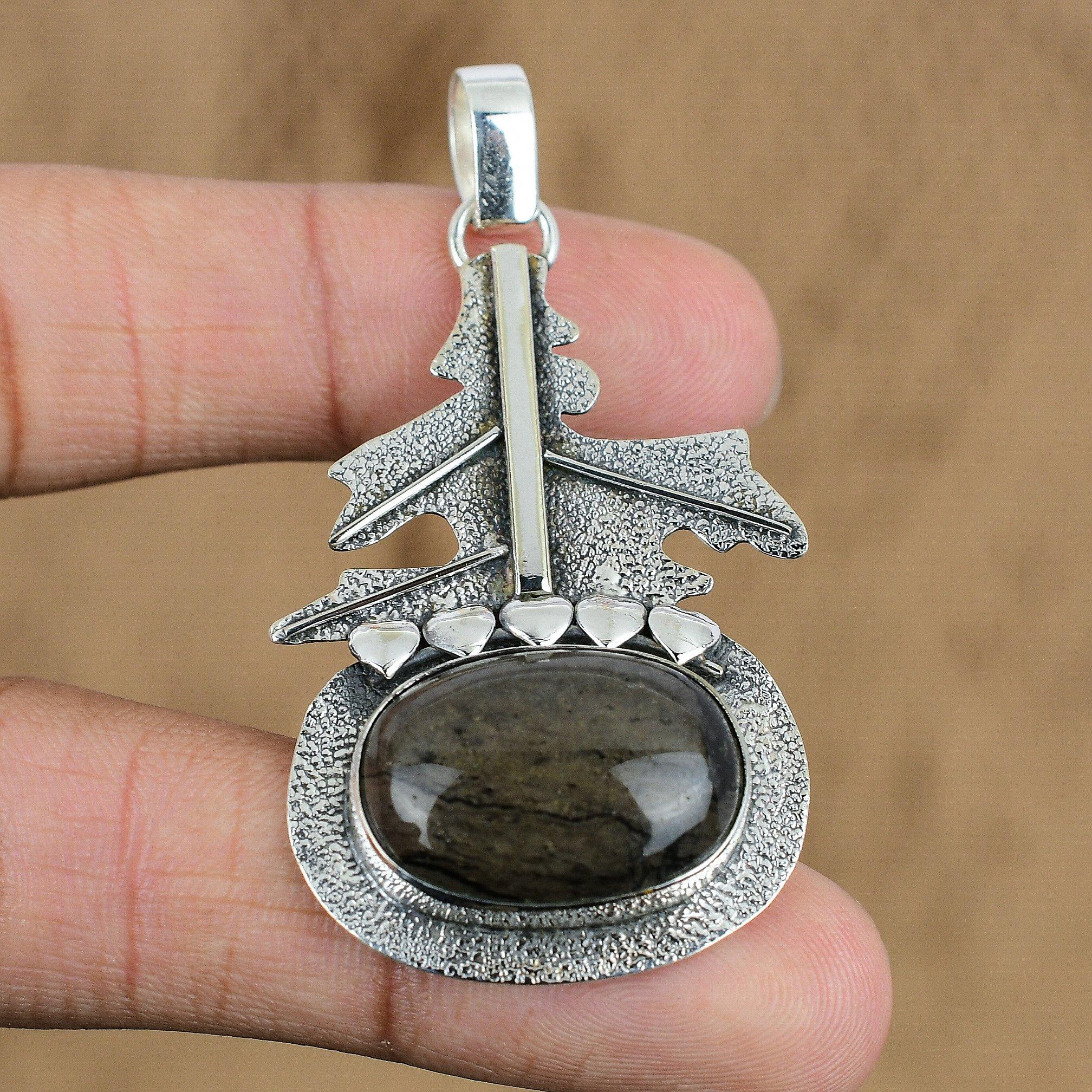 Wedding Gift For Her 925 Silver Natural American Picture Jasper Gemstone Pendant