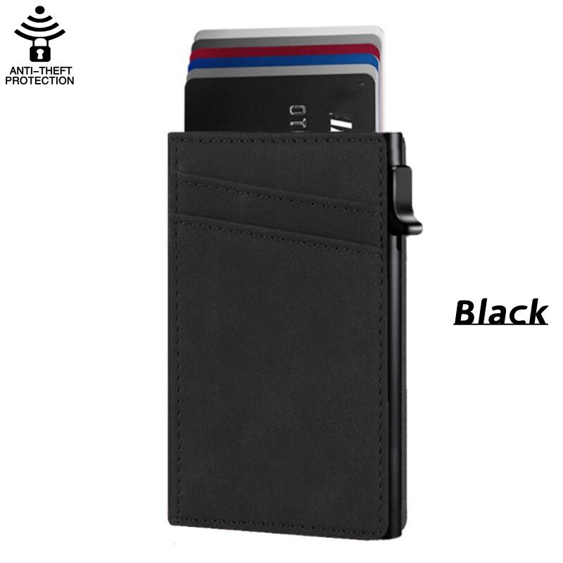 New's Side Push Pop Up Suport card Carduri Portofel subțire din piele din fibră de carbon Protecție RFID Până la 9 carduri Husă pentru carduri din aliaj de aluminiu