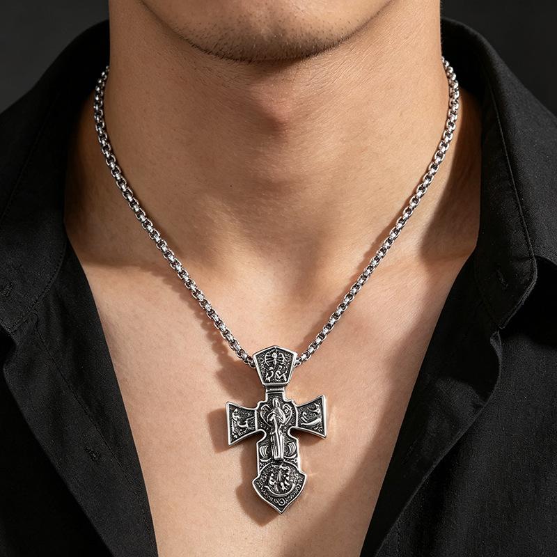 Men's Vintage Distressed Eastern Orthodox Cross Necklace Titanium Steel