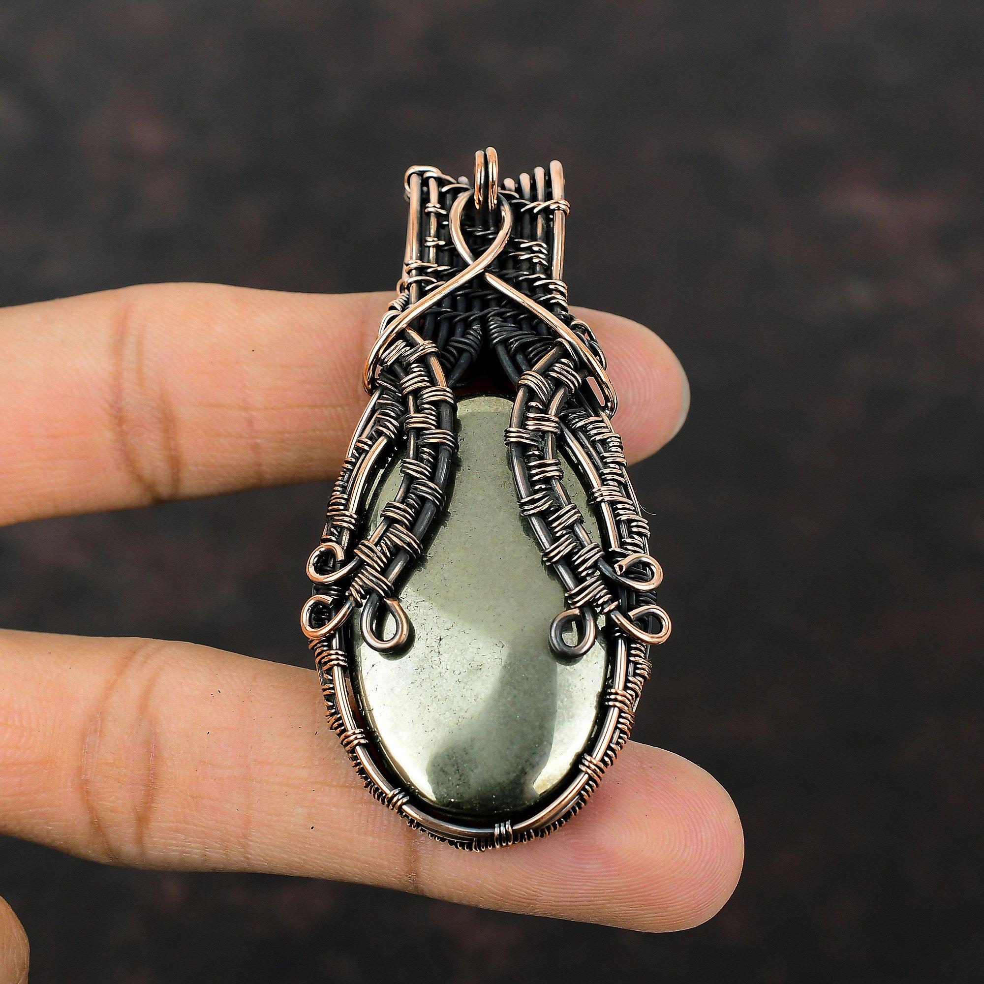 Apache Pyrite Pendant Copper Wire Wrapped Pendant Handmade Pendant Wire Design Jewelry Gemstone Copper Jewelry Gift For Mother Healing Stone