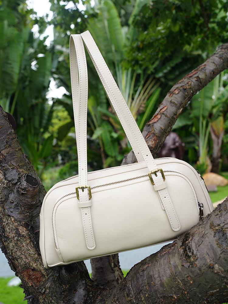 Women French Style Underarm Bag Genuine Leather Shoulder Bag
