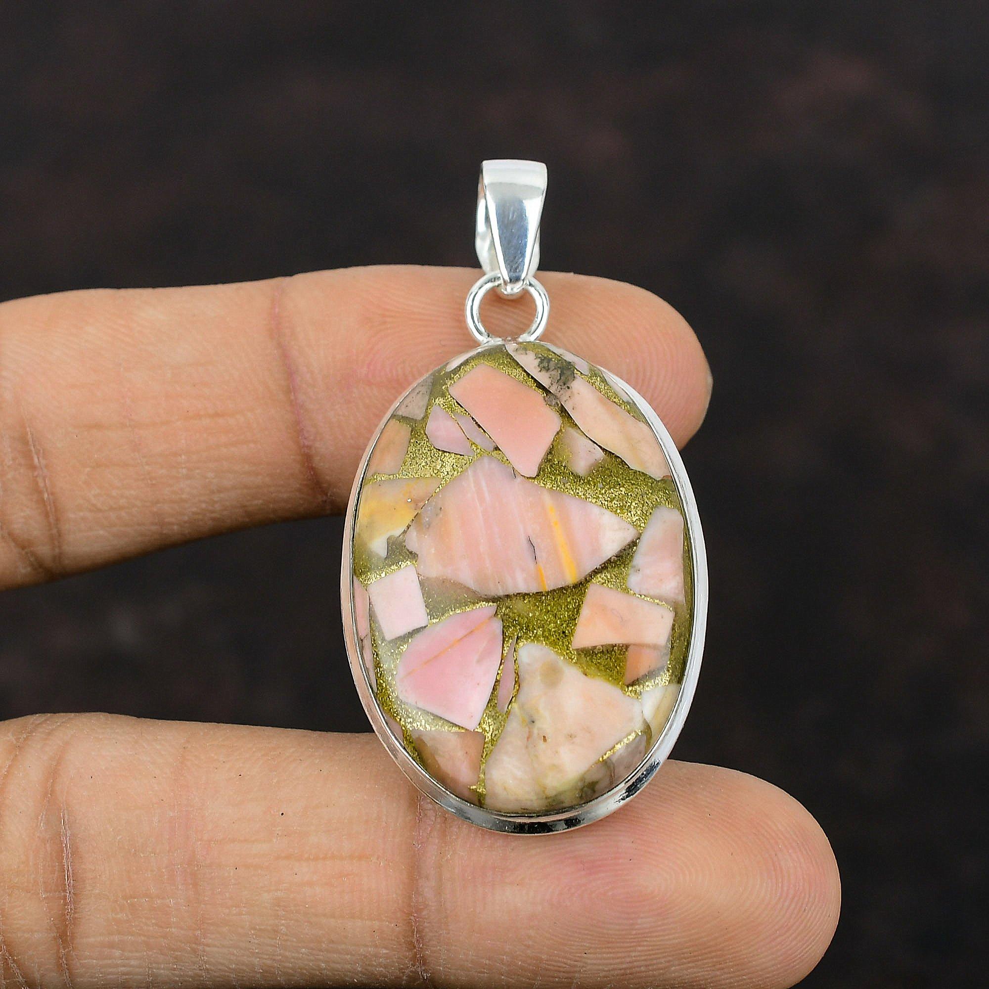 Copper Pink Opal Pendant 925 Sterling Silver Pendant Handmade Designer Jewelry Natural Gemstone Pendant Pink Opal Beautiful Jewelry For Gift