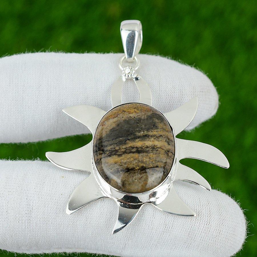 Regalo Per Donna Gioielli Ciondolo Argento Sterling 925 Pietra Preziosa Naturale Giada Oceanica