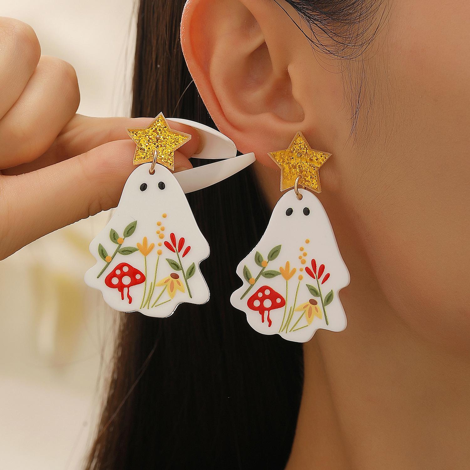 Fashion Personality Creative Versatile Halloween Acrylic Ghost Earrings
