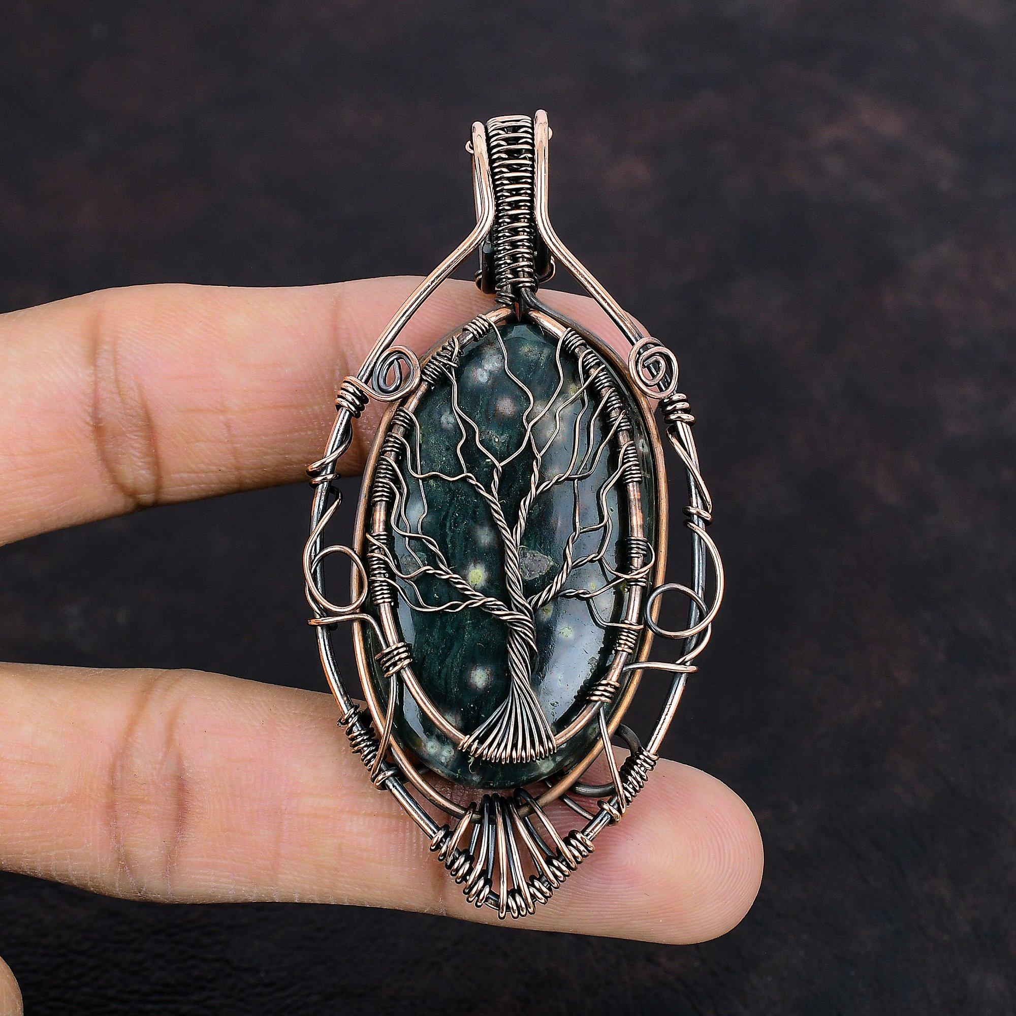 Tree Of Life Ocean Jasper Pendant Copper Wire Wrapped Jewelry Very Pretty Gemstone Pendant Copper Pendant Handmade Wire Pendant Gift For Him