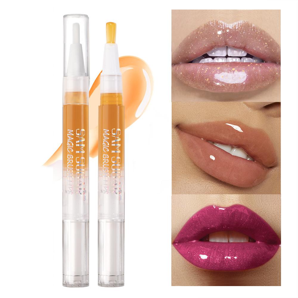6-Color Fruit Glitter Plumping Lip Gloss Jelly Moisturizer Rotate Lip Tint Stick Transparent Lip Oil Fullness Makeup Lips Care