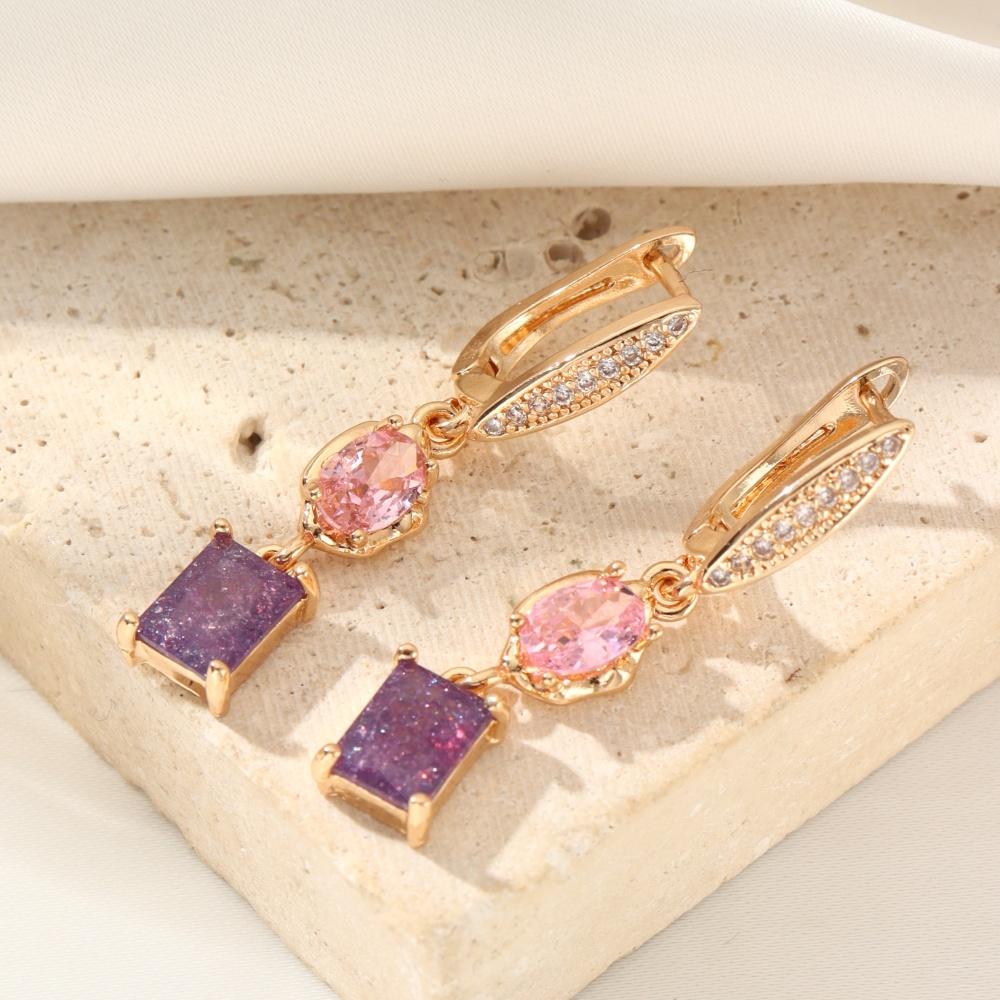 1 Pair Fashion Colored Square Dangle Earrings for Women Cubic Zirconia Earring Jewelry Wedding Party Accessories