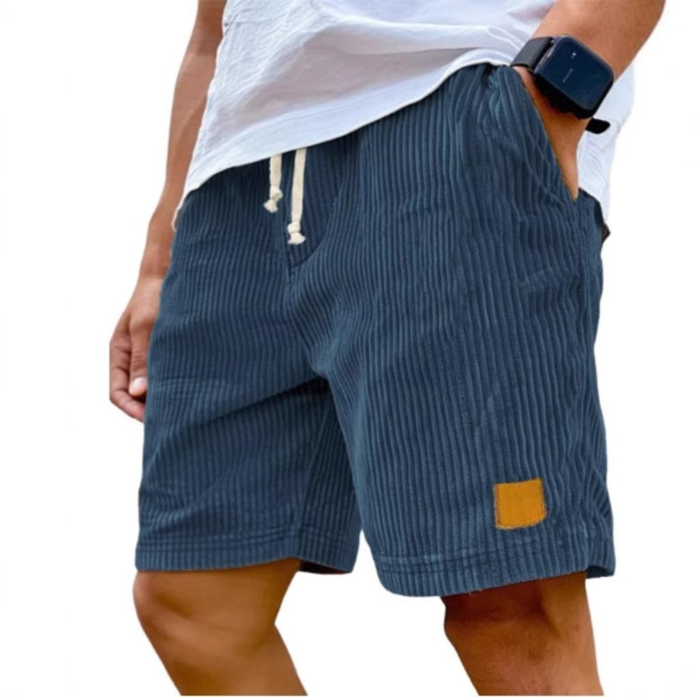 Pantalones Cortos Casuales de Moda para Hombre con Logo Bordado Vintage y Cordón de Pana