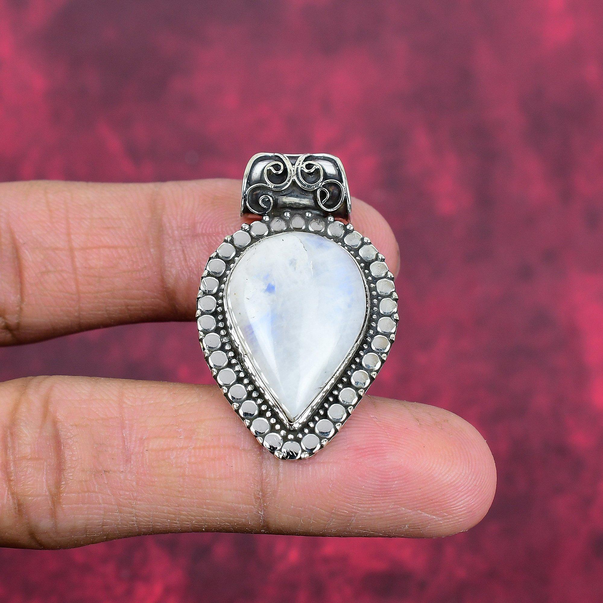 Moonstone 925 Solid Sterling Silver Pendant, Handmade Gemstone Pendant , Gift For Mom Antique Jewelry