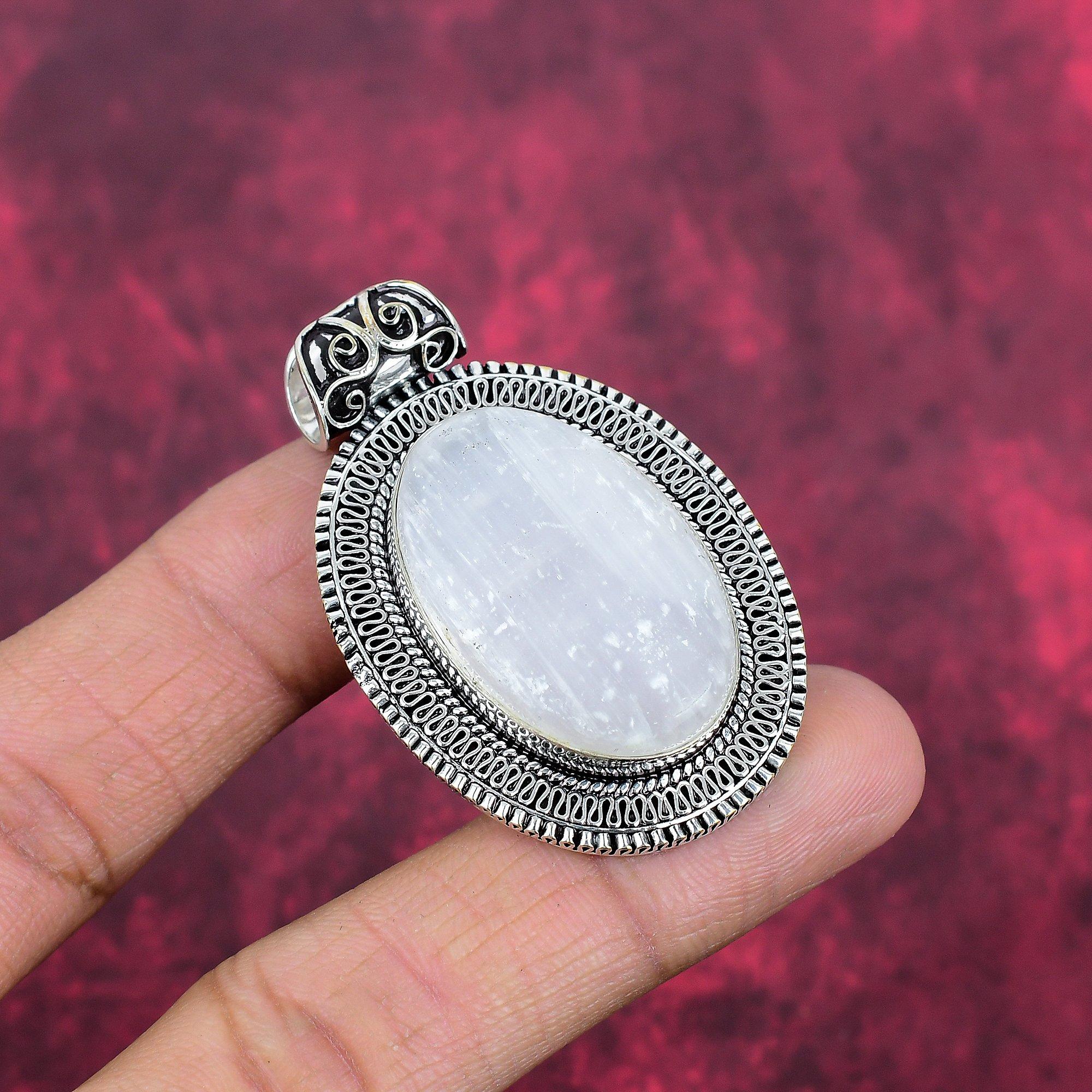 Selenite Jewelry, Handmade Gemstone Pendant, 925 Solid Sterling Silver Pendant Antique Jewelry, For Engagement Gift