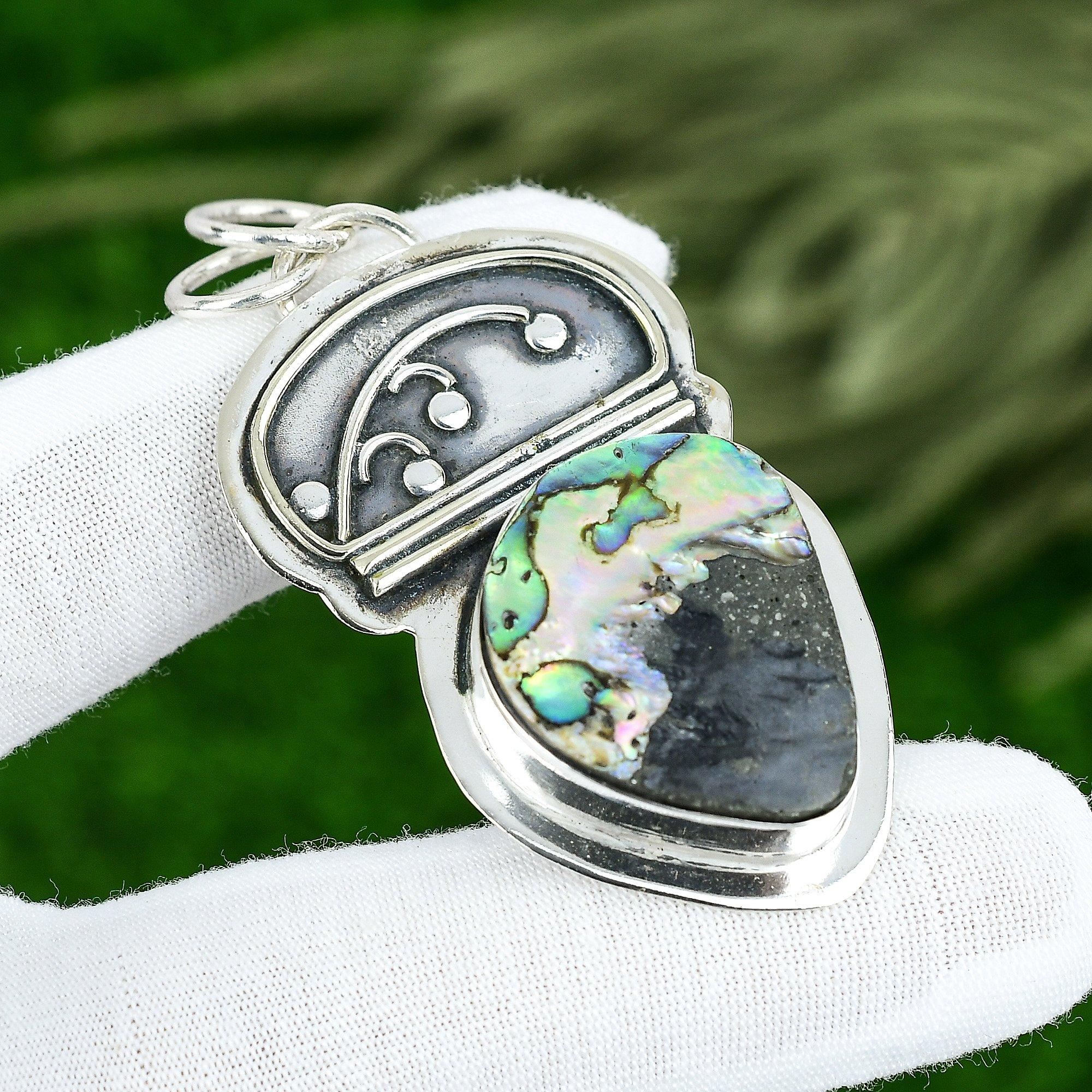 Friendship Day Sale Abalone Shell Gemstone Handmade Wife Pendant Sterling Silver